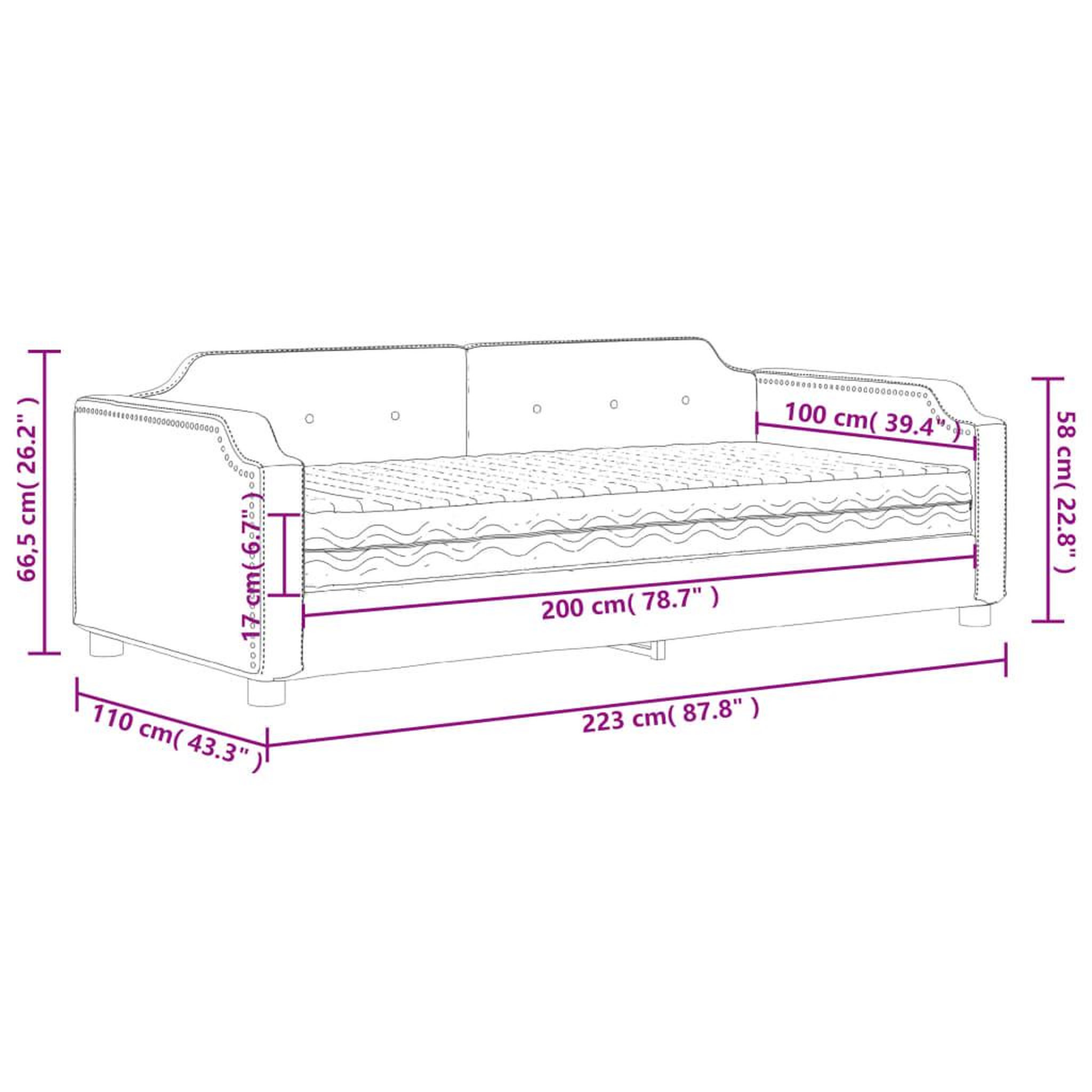 Voir la diapositive 6 : VIDAXL Lit de jour avec matelas gris fonce 100x200 cm tissu