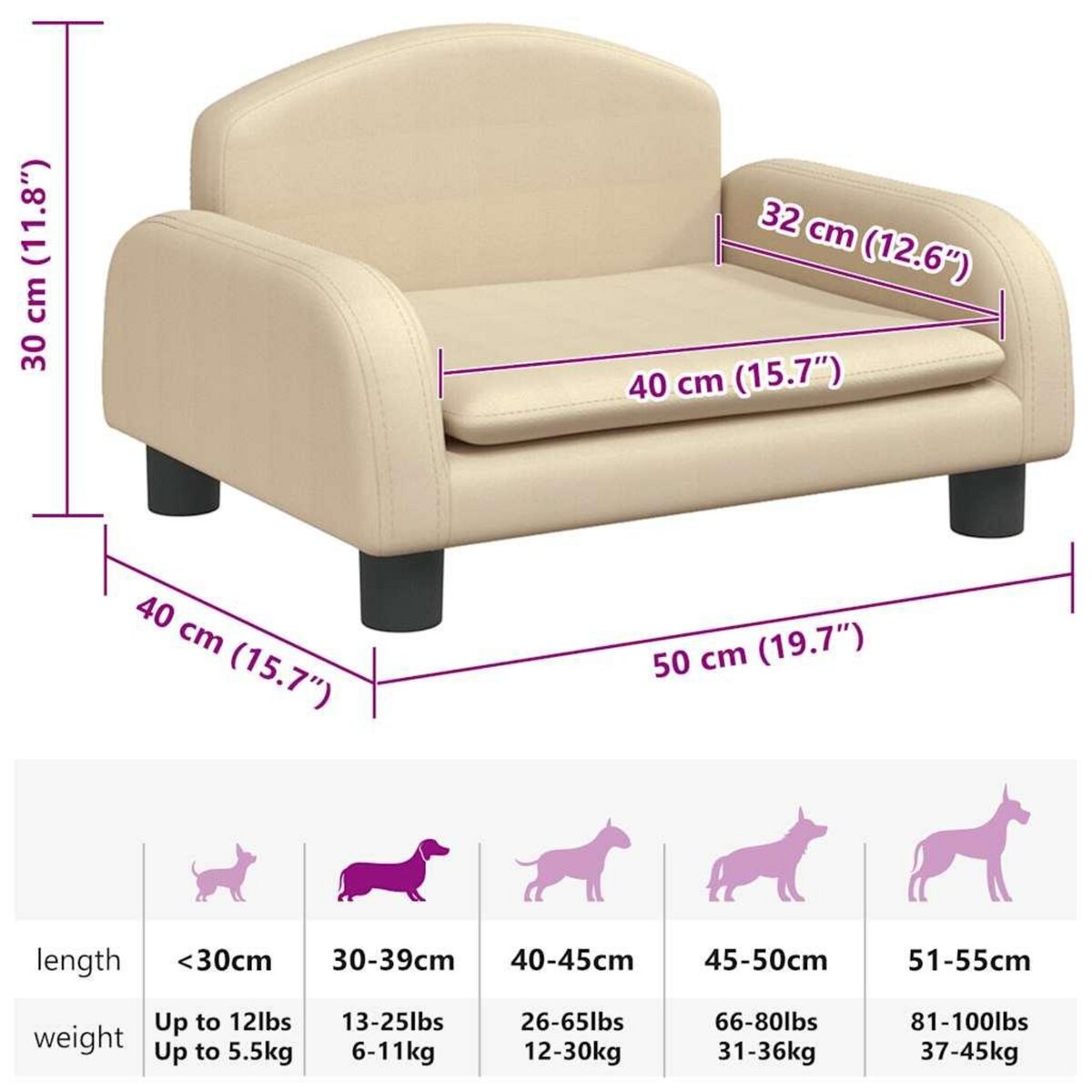 VIDAXL Lit pour chien creme 50x40x30 cm tissu