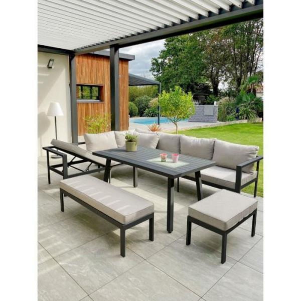DCB GARDEN Ensemble repas de jardin ANTALYA 9 places en aluminium - GRIS ANTHRACITE