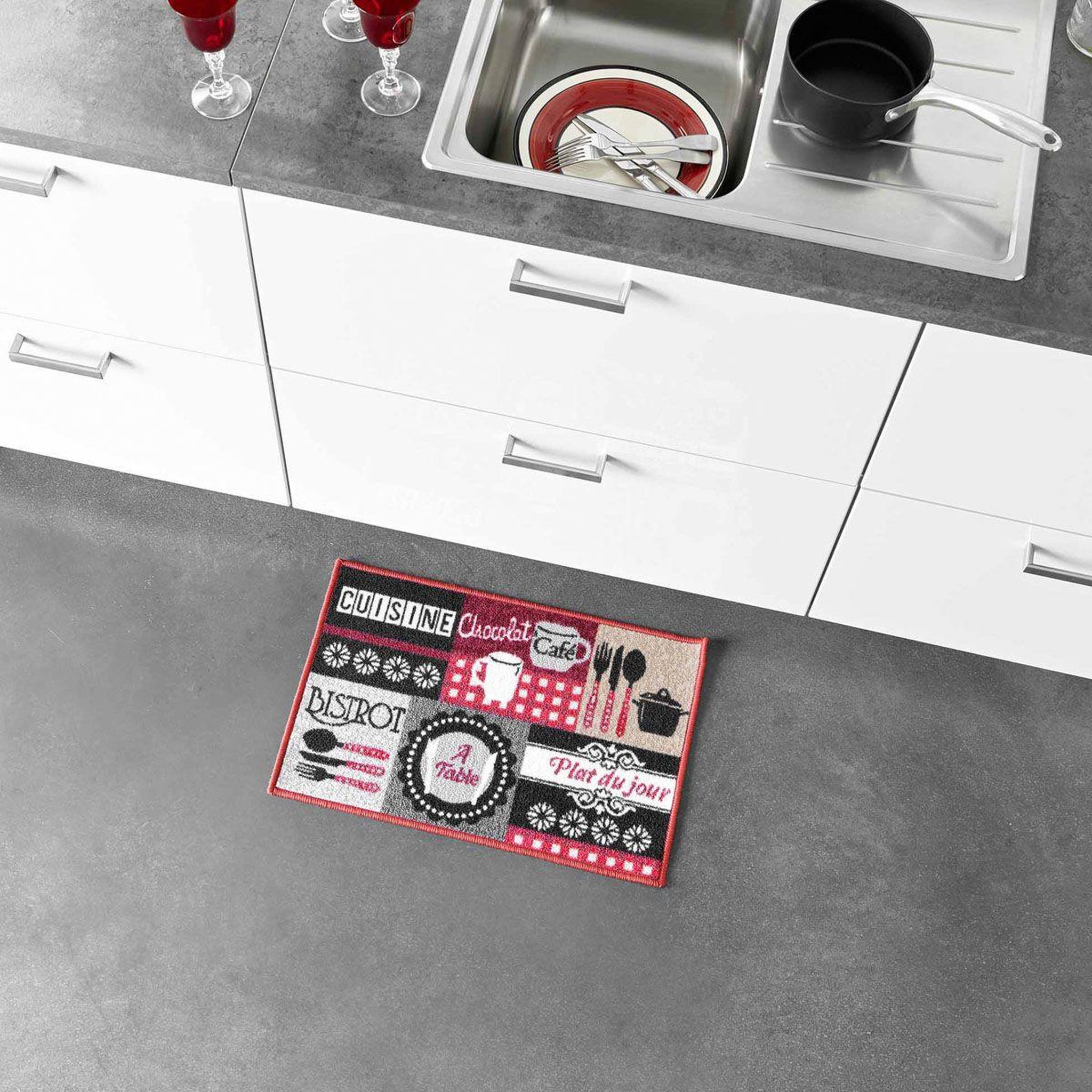 Voir la diapositive 4 : Douceur d'Intérieur Tapis de cuisine  digital menu  40x60cm rouge