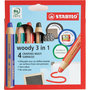 Voir la diapositive 1 : STABILO Lot de 4 Woody 3 en 1 + taille-crayon + chiffonnette