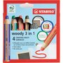 STABILO Lot de 4 Woody 3 en 1 + taille-crayon + chiffonnette