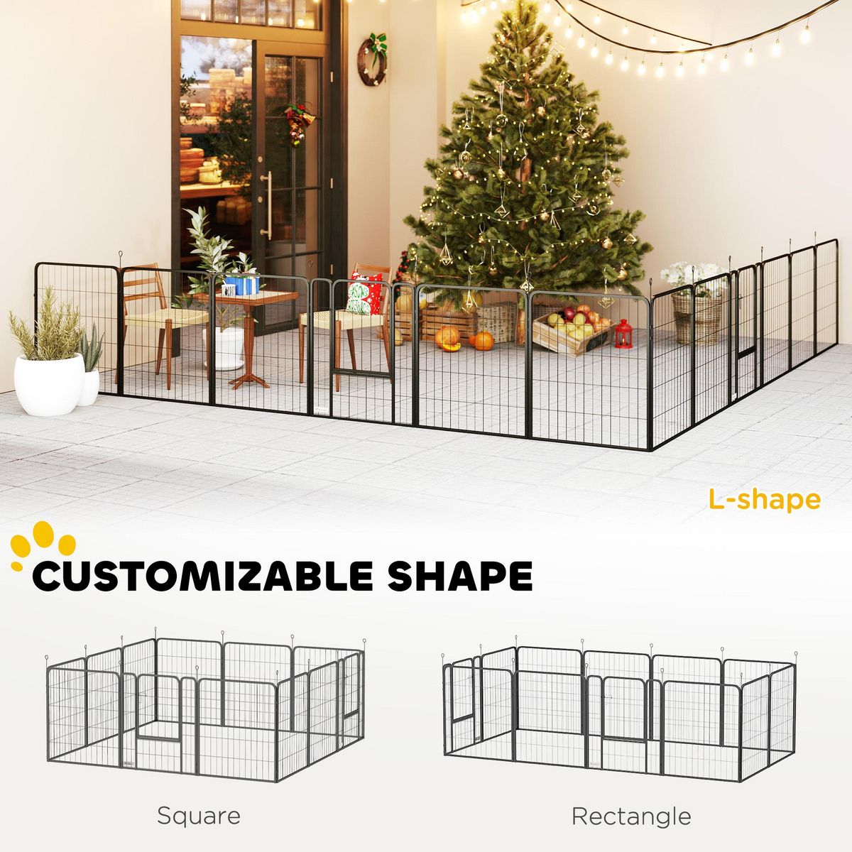 PAWHUT Parc enclos chien modulable pliable 12 panneaux porte verrouillable acier époxy noir