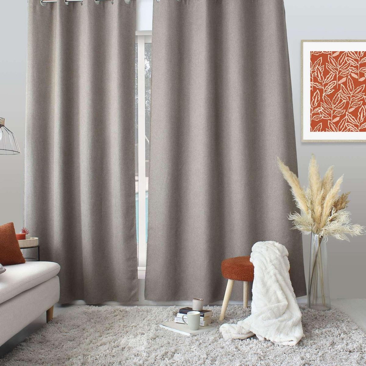 TOILINUX Rideau aspect chenillé - 140 x 240 cm - Taupe