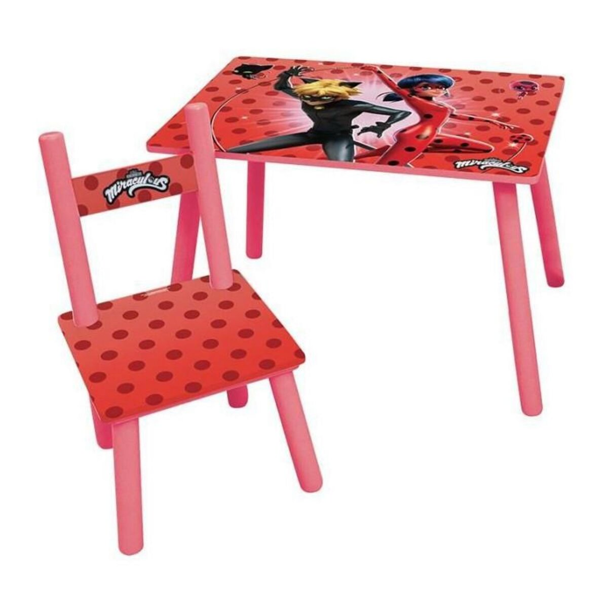 Fun House FUN HOUSE Miraculous Ladybug Table H 41,5 cm x l 61 cm x P 42 cm avec une chaise H 49,5 cm x l 31 cm x P 31,5 cm - Pour enfant
