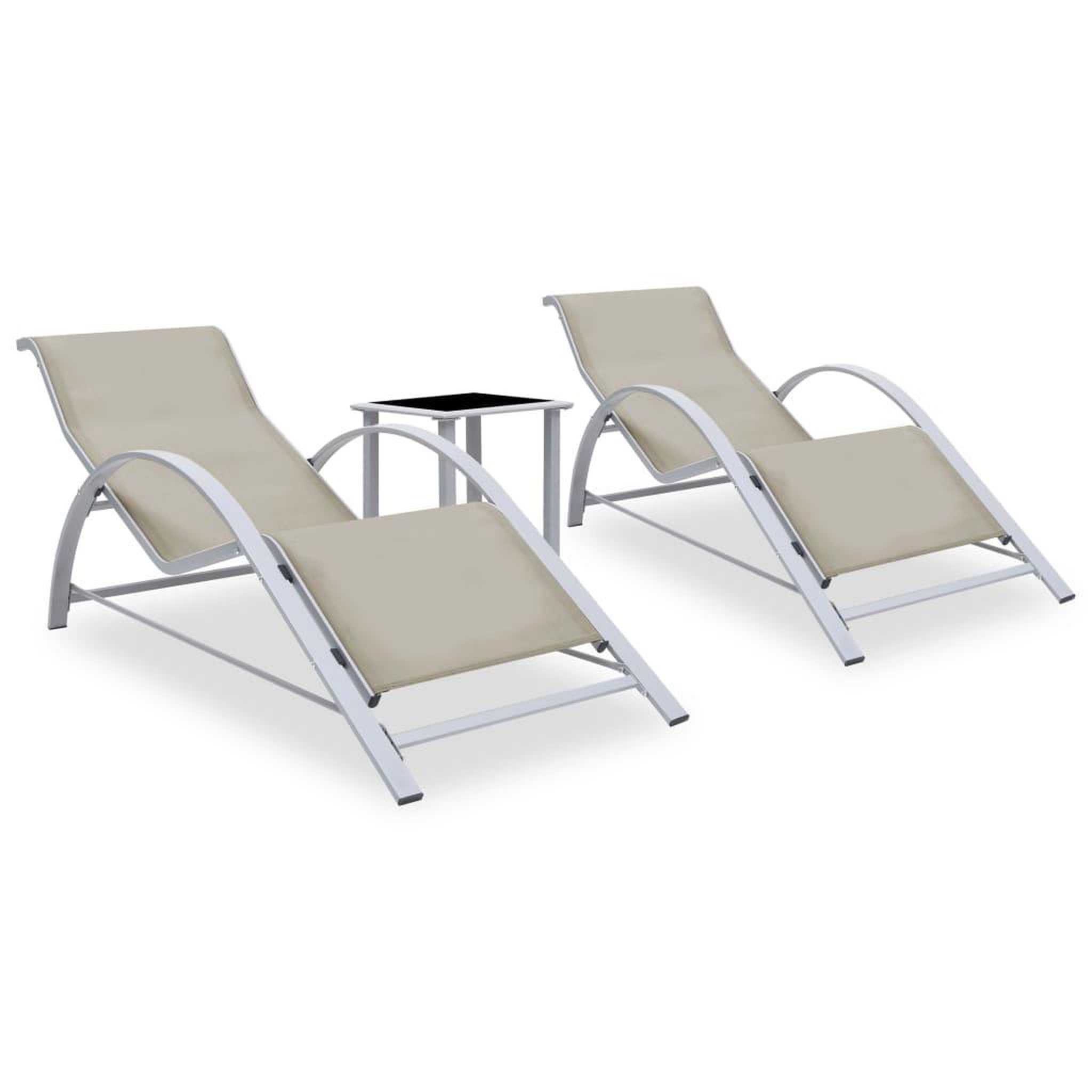 VIDAXL Chaises longues lot de 2 avec table aluminium creme