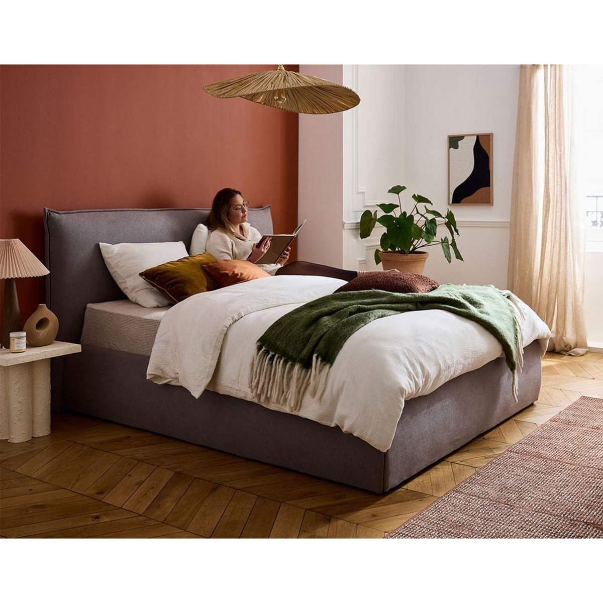 BEST MOBILIER Pola - lit coffre - 140x190 cm - sommier inclus - en tissu