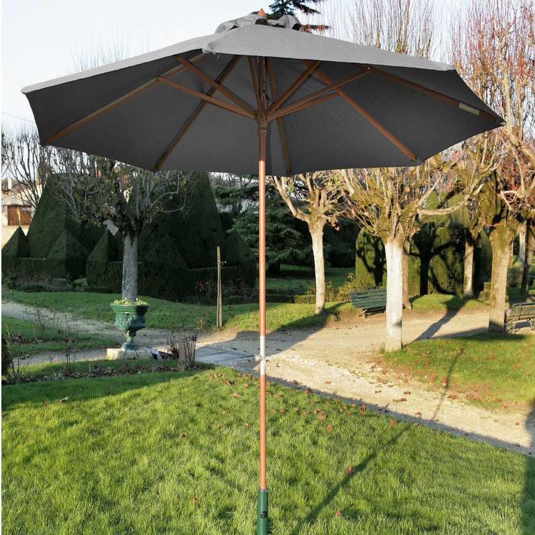 Proloisirs Parasol droit en bois - Diamètre 300 cm - Toile couleur grise