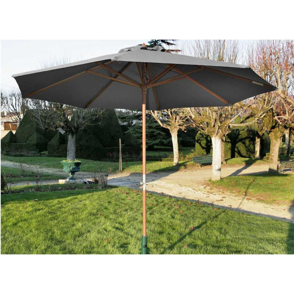 Proloisirs Parasol droit en bois - Diamètre 300 cm - Toile couleur grise