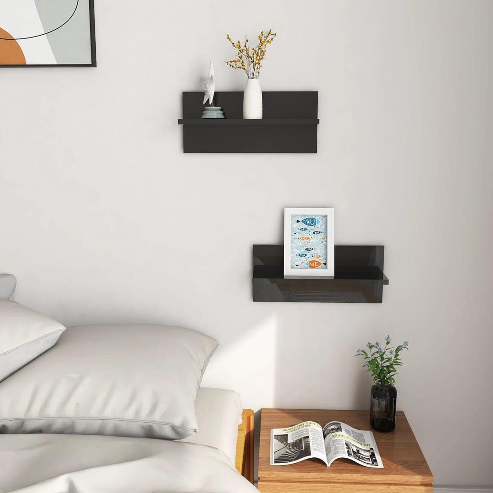 Voir la diapositive 3 : VIDAXL Etageres murales 2 pcs noir brillant bois d'ingenierie