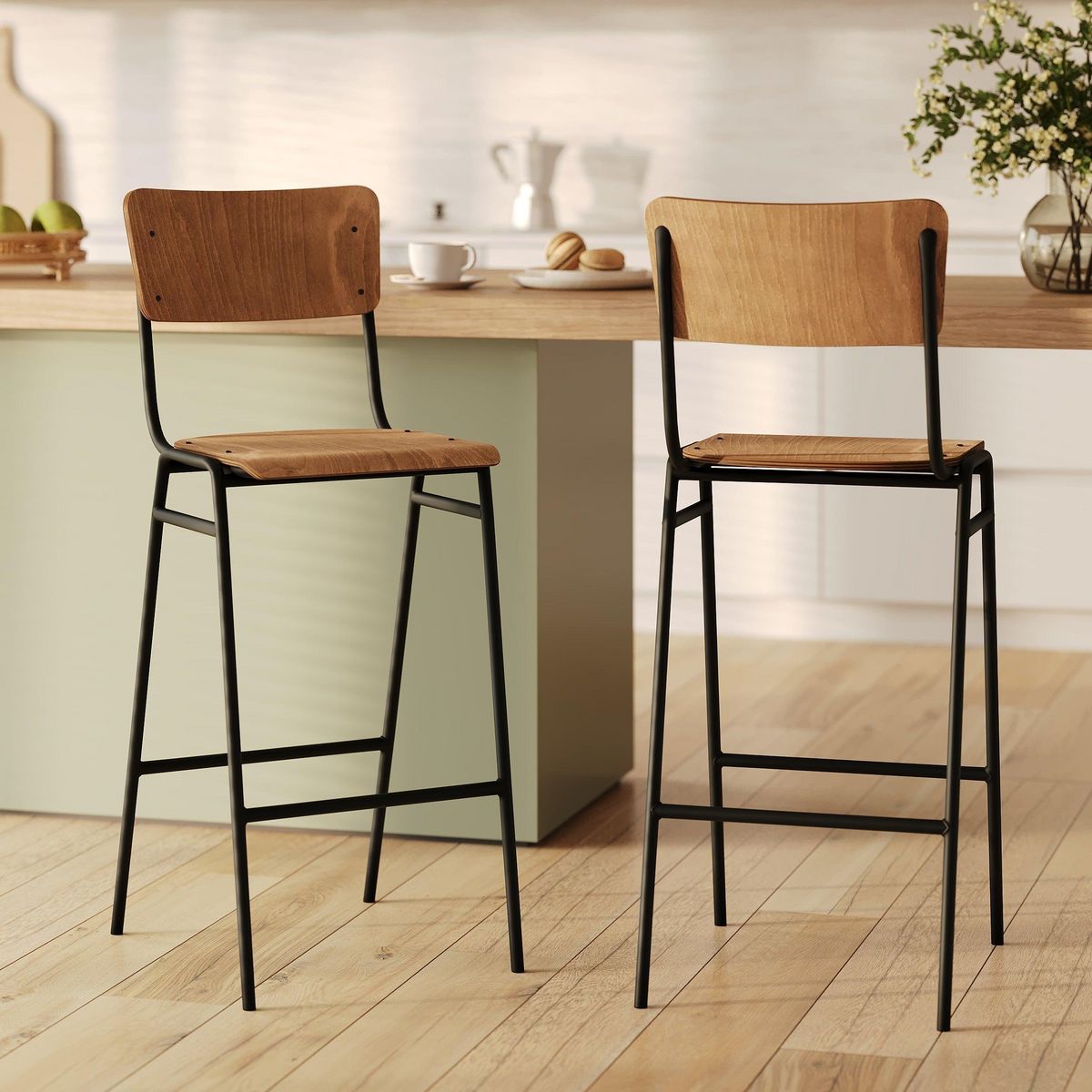 Rendez vous déco Lot de 2 chaises de bar 75 cm en bois - Clem