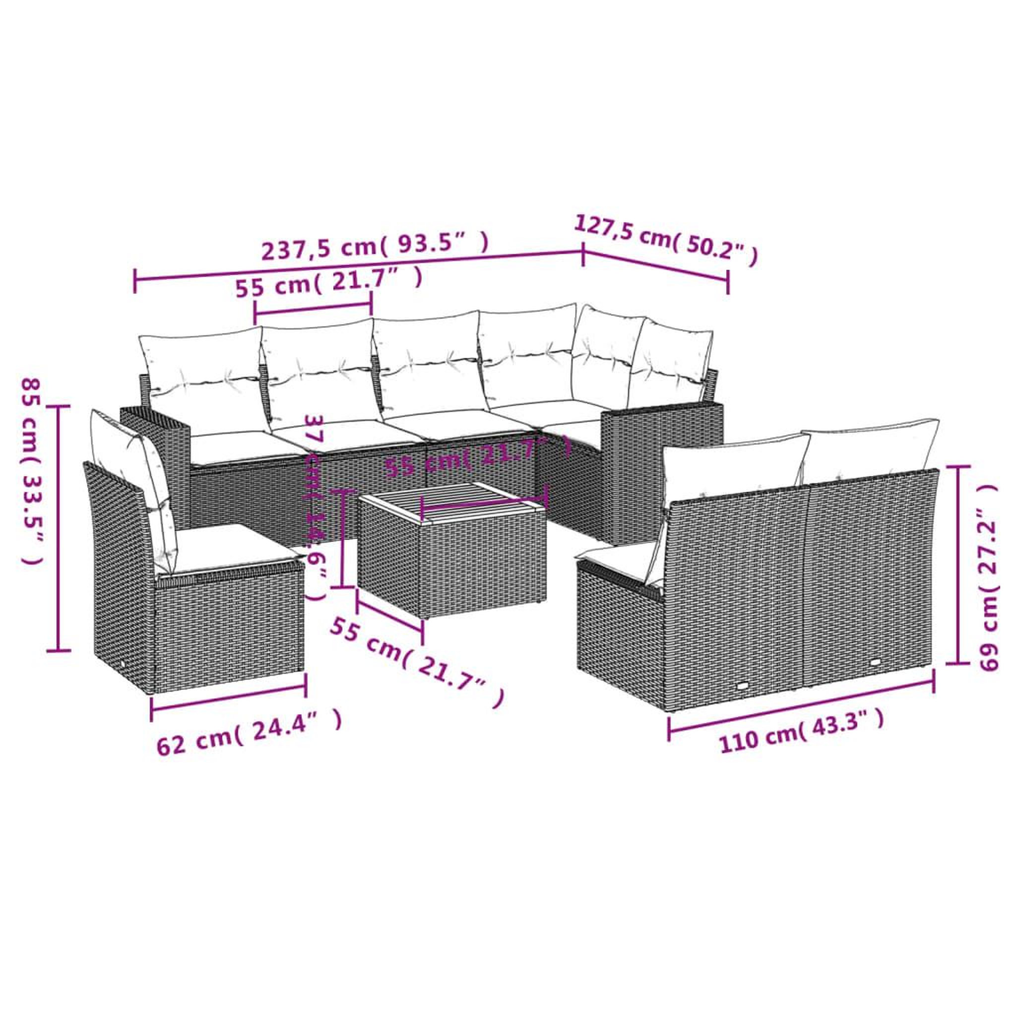 Voir la diapositive 6 : VIDAXL Salon de jardin 9 pcs avec coussins noir resine tressee
