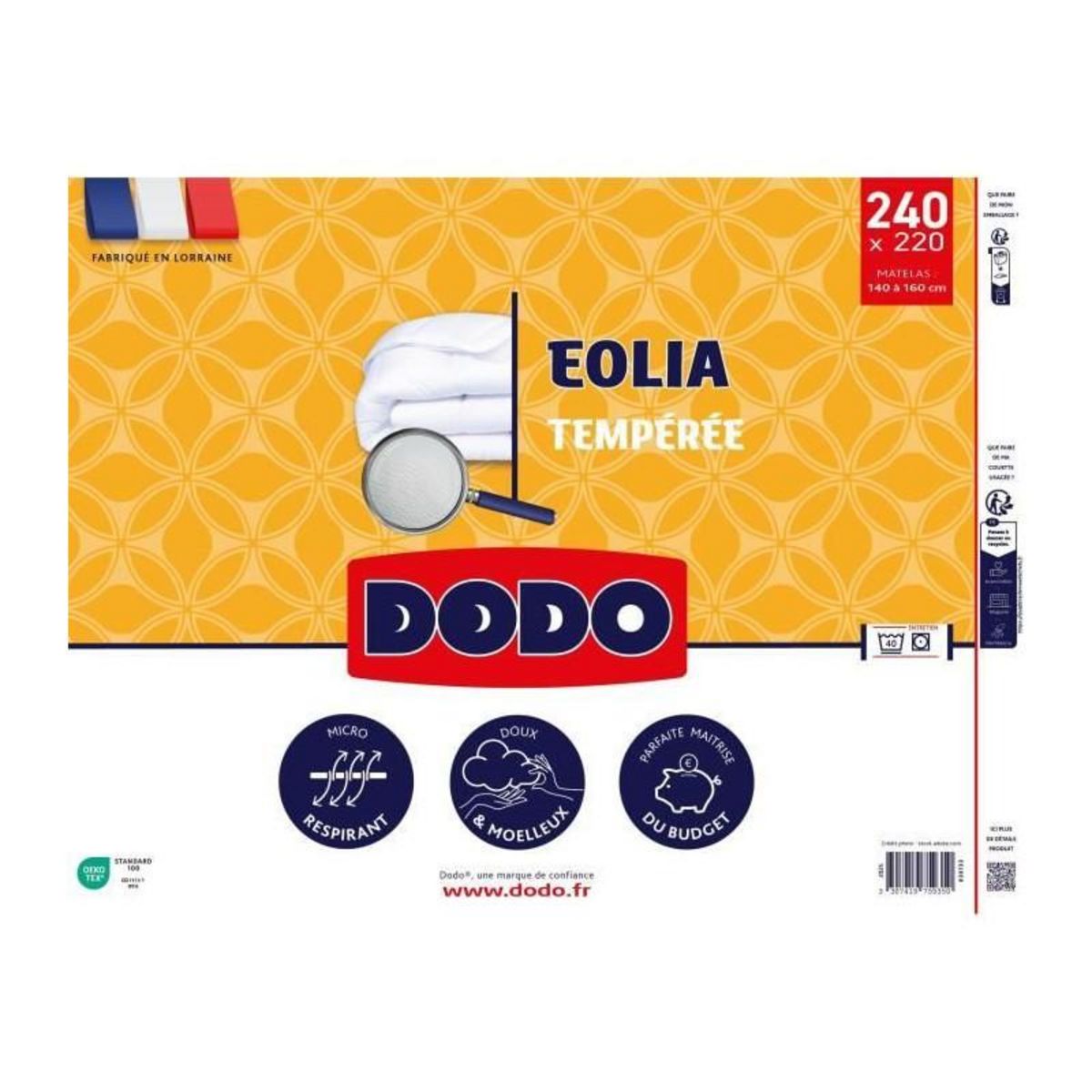DODO DODO - Couette tempérée 300 g/m² - EOLIA - 220 x 240 cm - Blanc