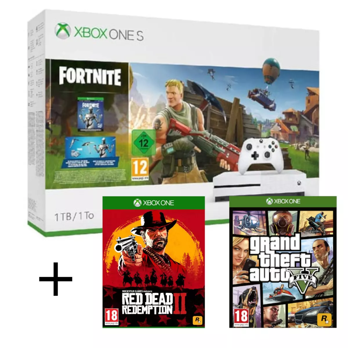 Console Xbox One S Fortnite + Red Dead Redemption 2 + GTA 5