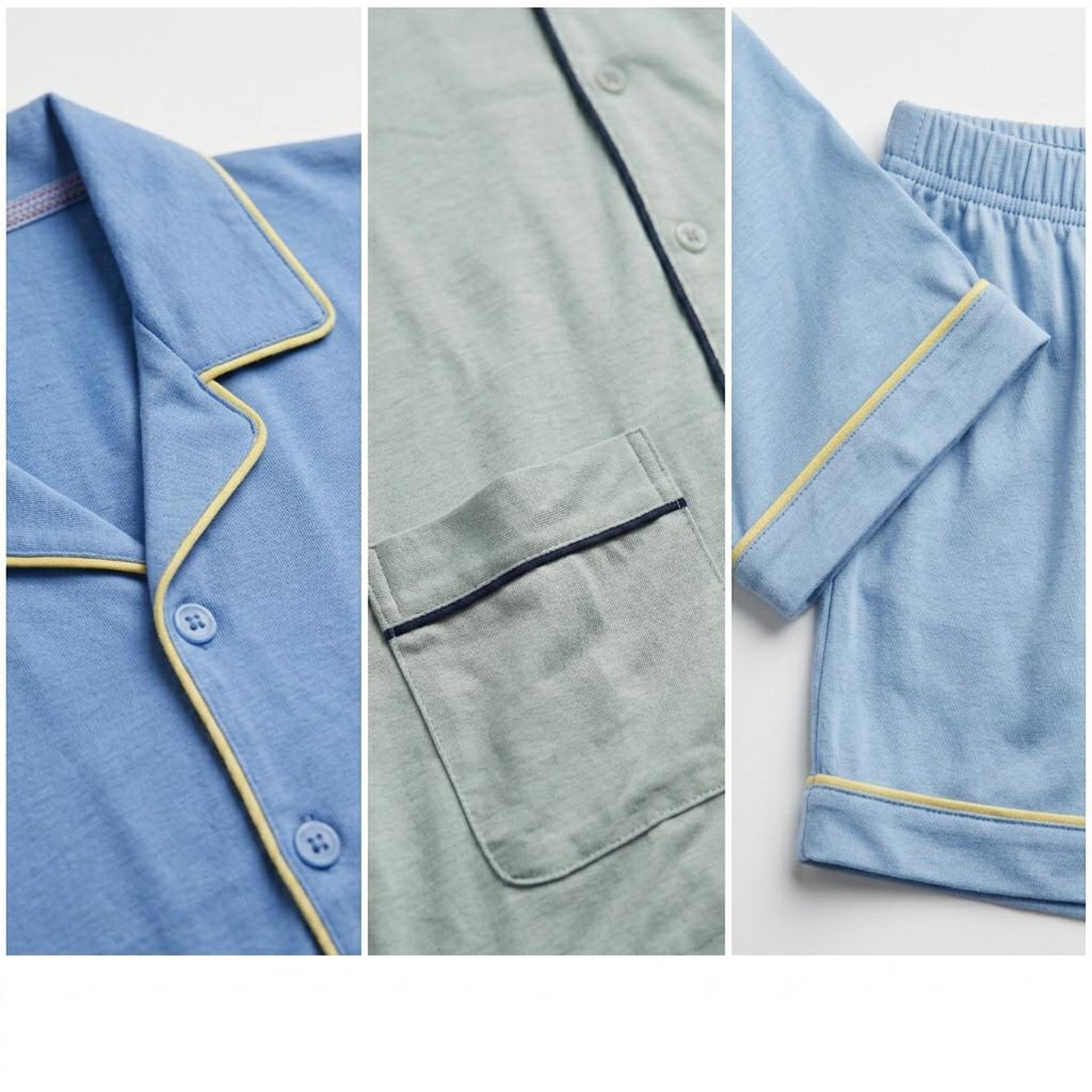 Voir la diapositive 3 : OZABI OZABI Pack 3 Pyjamas Courts Homme Coton Majoritaire, Col Chemise Boutonne