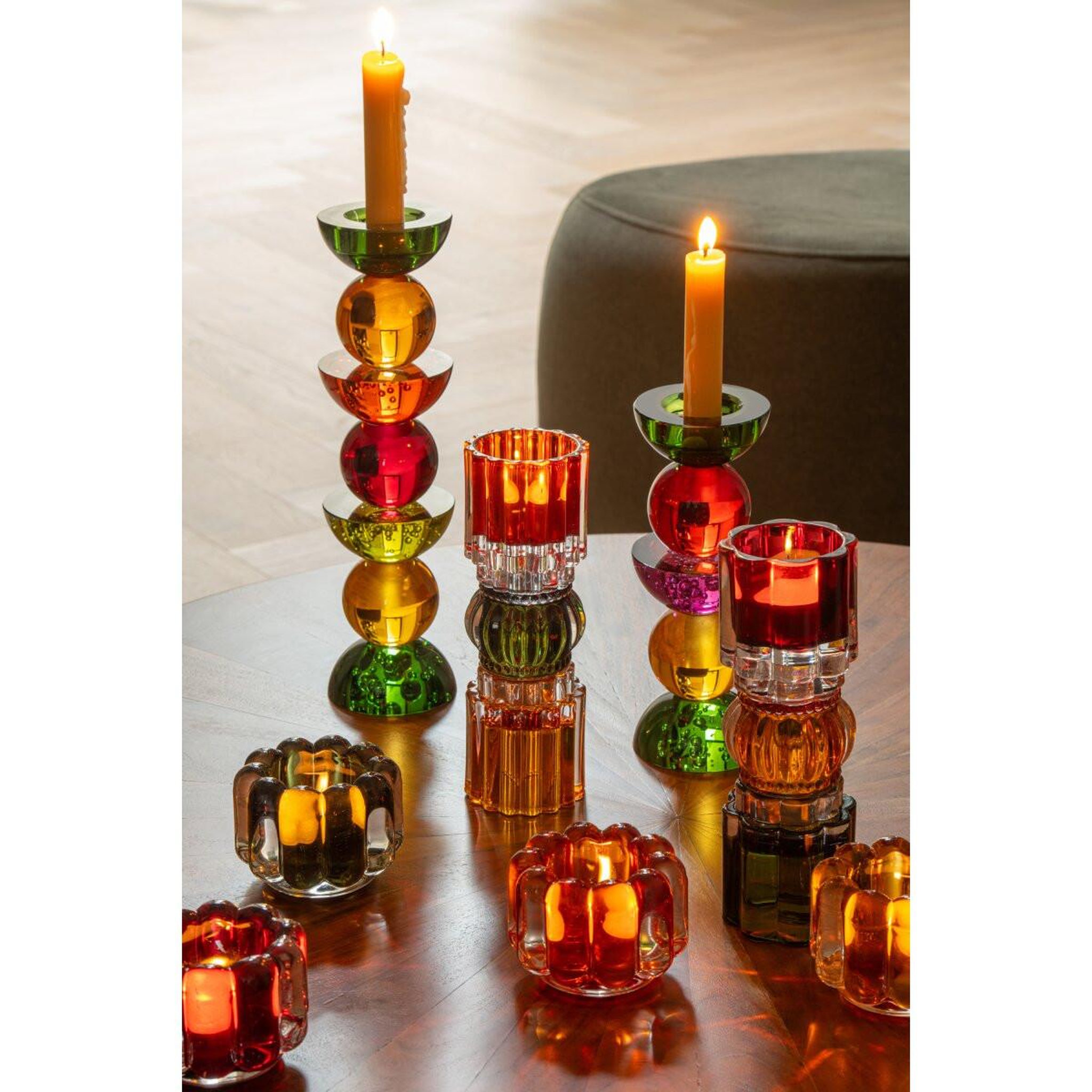 Voir la diapositive 6 : J-LINE Bougeoir Design en Verre  Yannis  21cm Multicolore