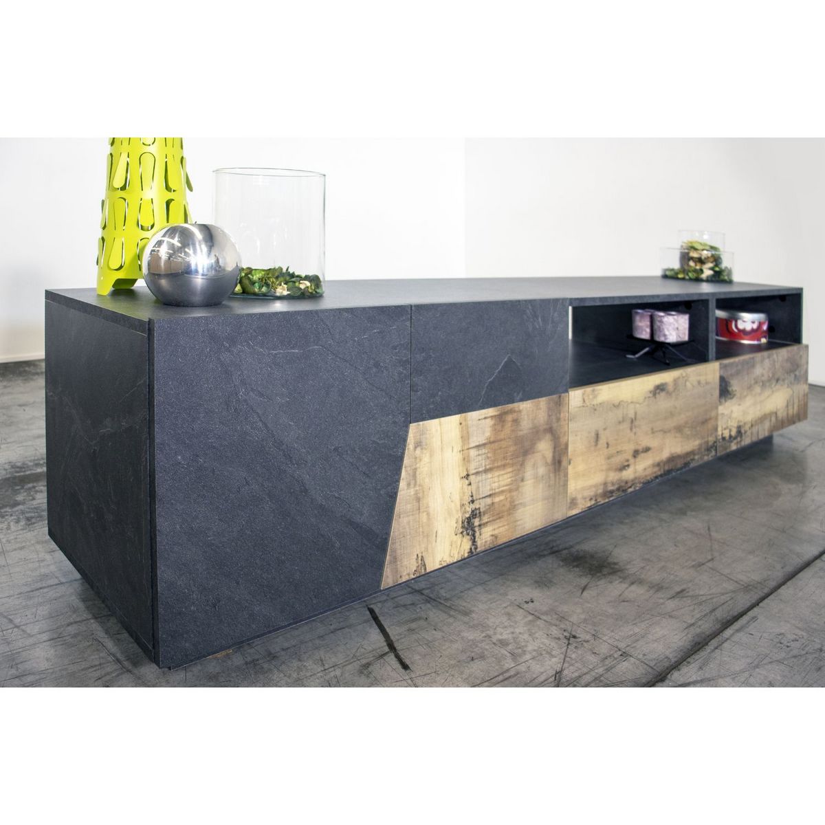 Meuble TV moderne 4 portes 1 tiroir L200cm SORRENTE