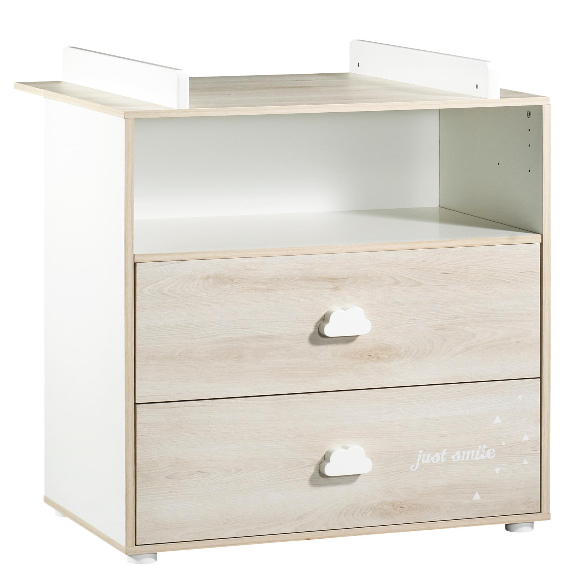 Voir la diapositive 1 : BABY PRICE Commode à langer 2 tiroirs + 1 grande niche HAPPY, Hêtre cendré 