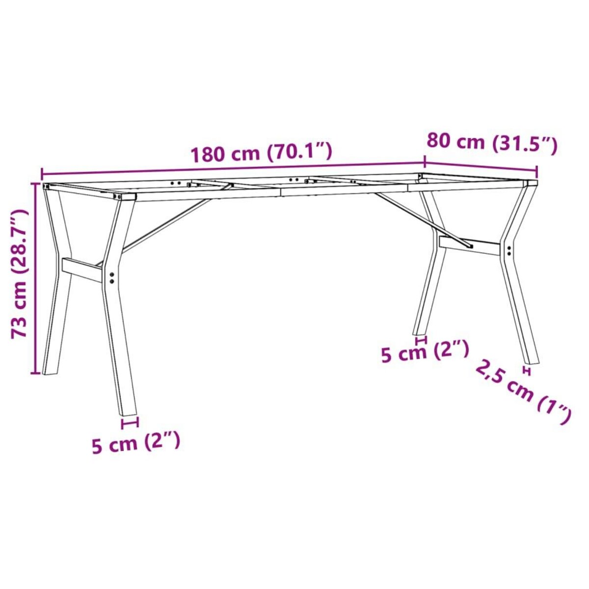 VIDAXL Pieds de table a manger cadre en Y 180x80x73 cm acier