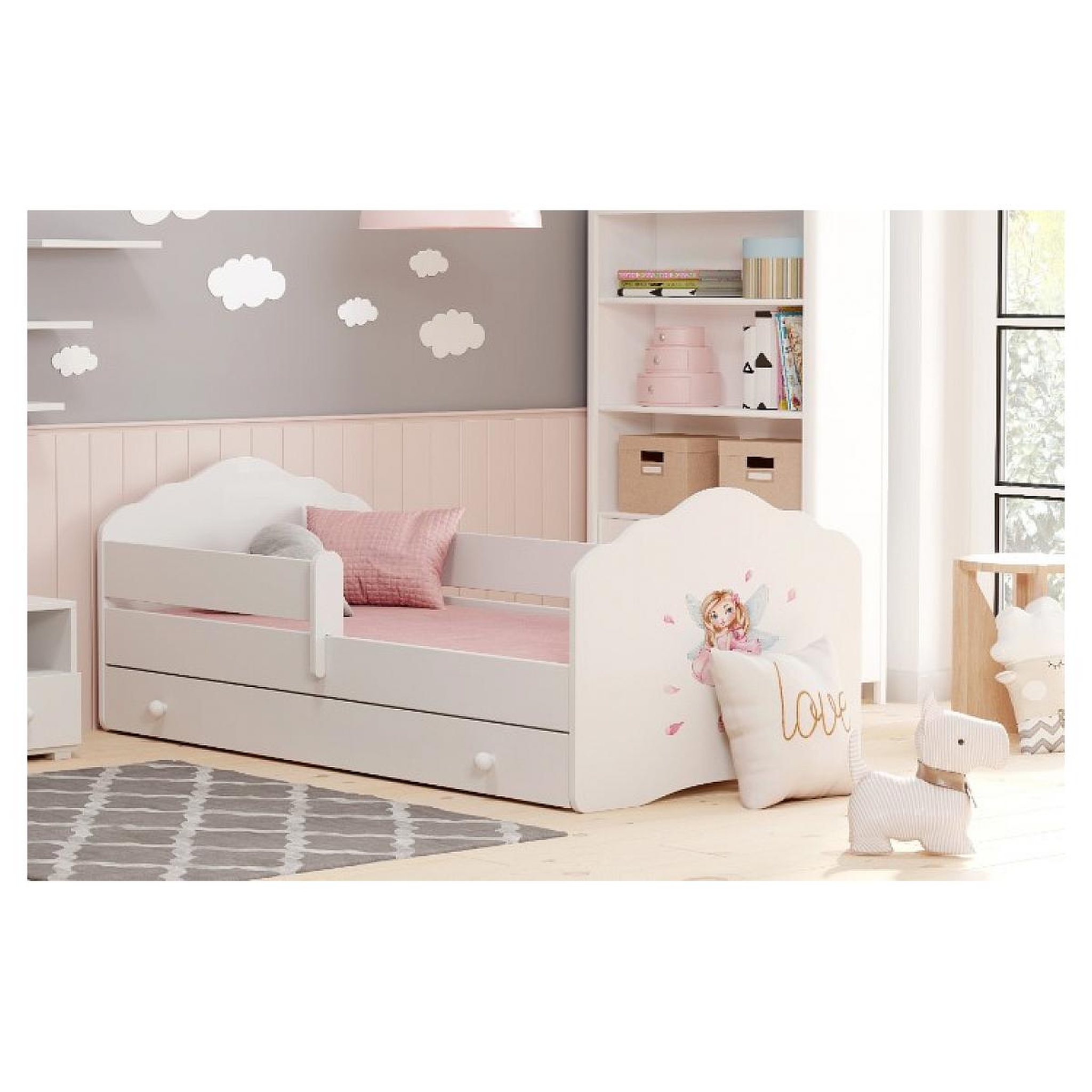 Voir la diapositive 2 : KOBI Lit enfant FALA BAR+SZU 140x70 Fée avec tiroir de rangement avec matelas