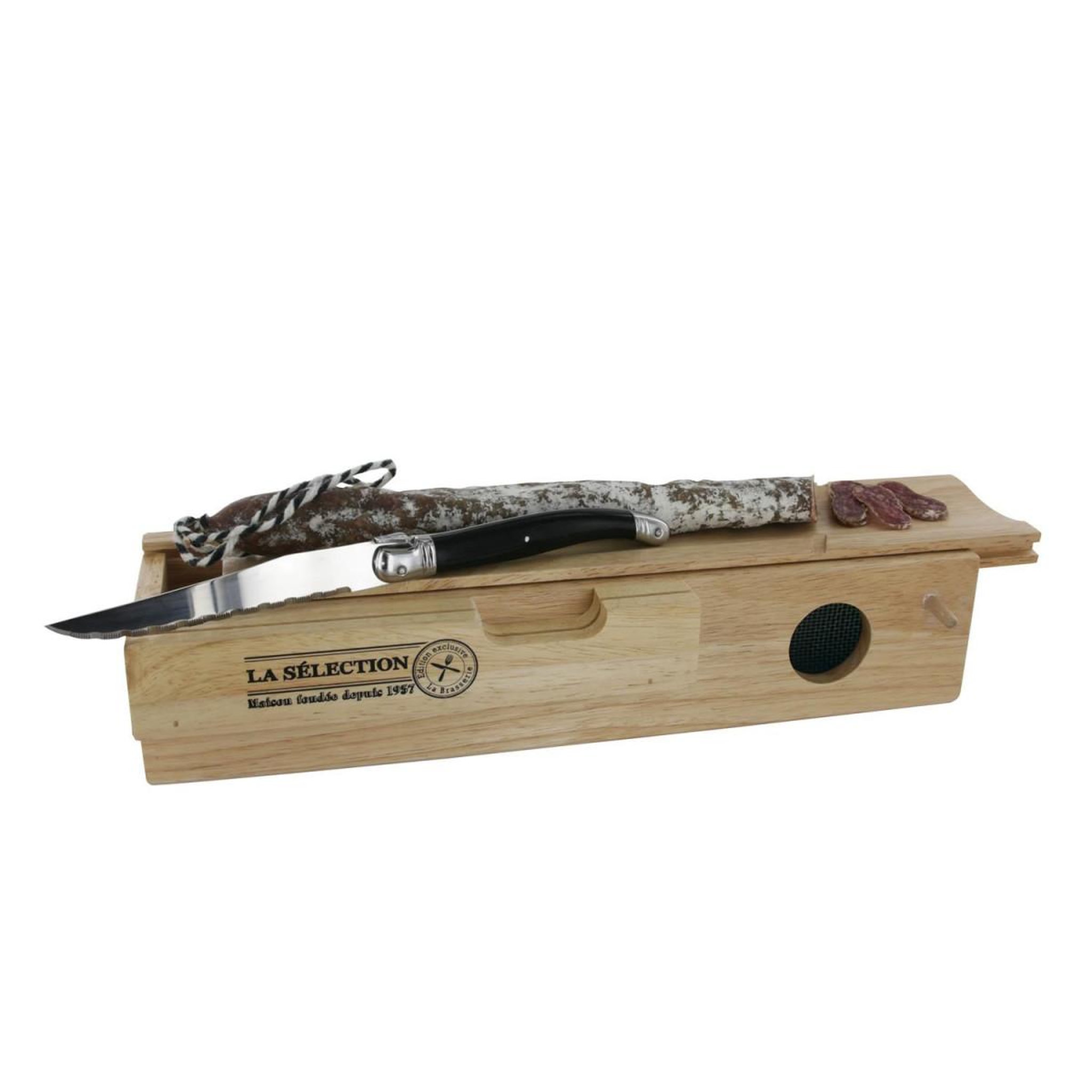 Voir la diapositive 2 : COOK CONCEPT Cave à Saucisson & Couteau  Boisée  32cm Naturel