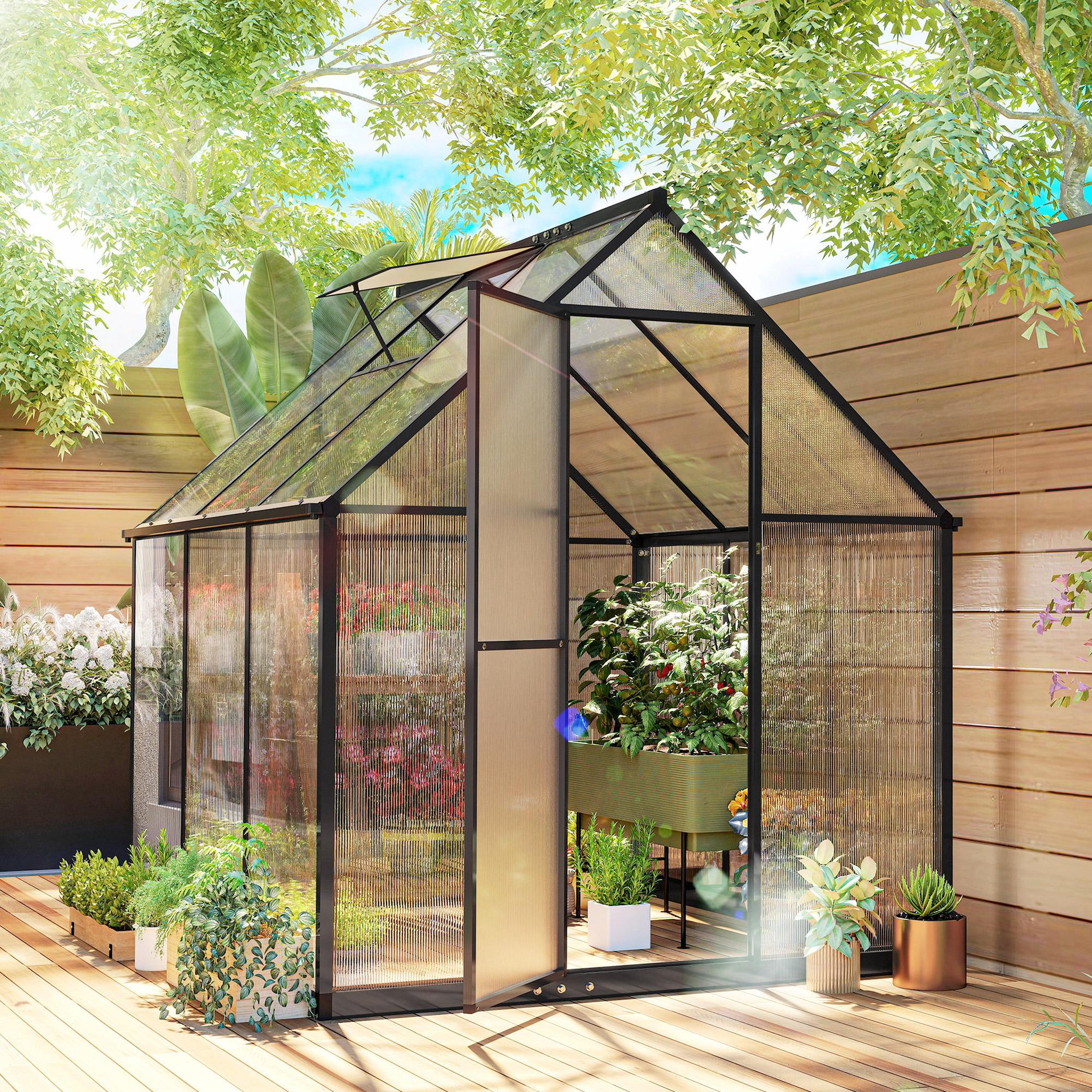 Voir la diapositive 2 : OUTSUNNY Serre de jardin alu polycarbonate - porte, lucarne - 1,78 x 1,68 x 1,95 m - noir