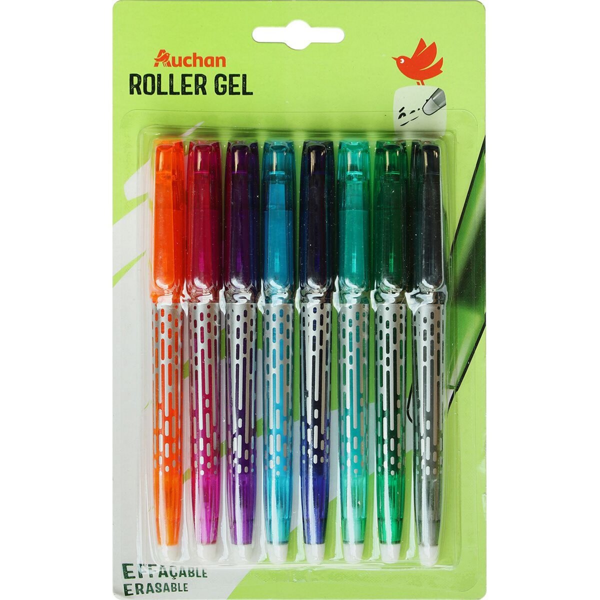 AUCHAN Lot de 8 stylos roller gel effaçables coloris assortis pas