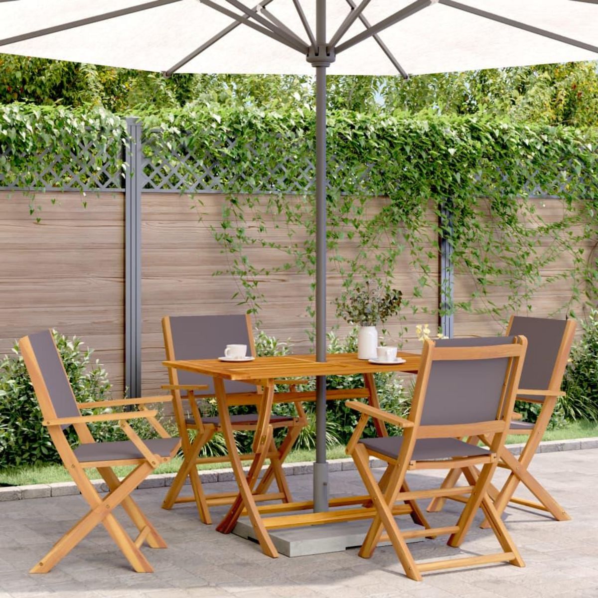 VIDAXL Chaises de jardin pliantes lot de 4 tissu et bois massif