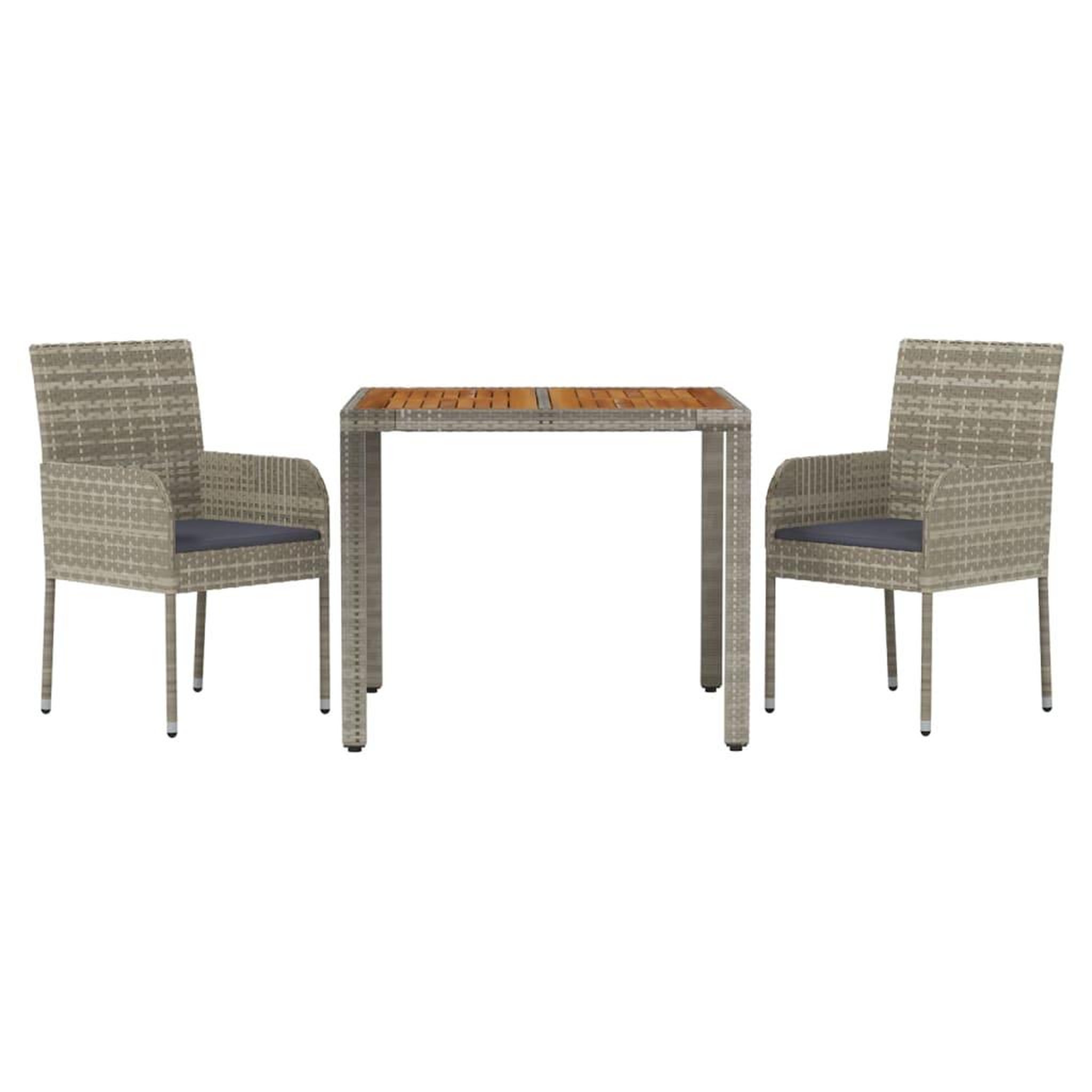 Voir la diapositive 3 : VIDAXL Ensemble a manger de jardin 3 pcs coussins gris resine tressee