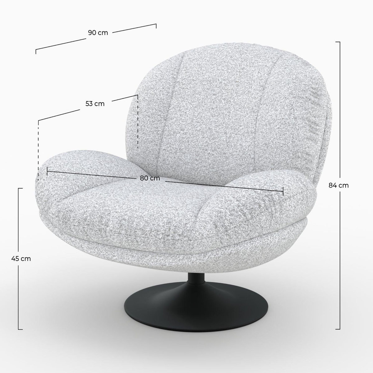 Rendez vous déco Fauteuil pivotant en tissu bouclé gris chiné-Ricci