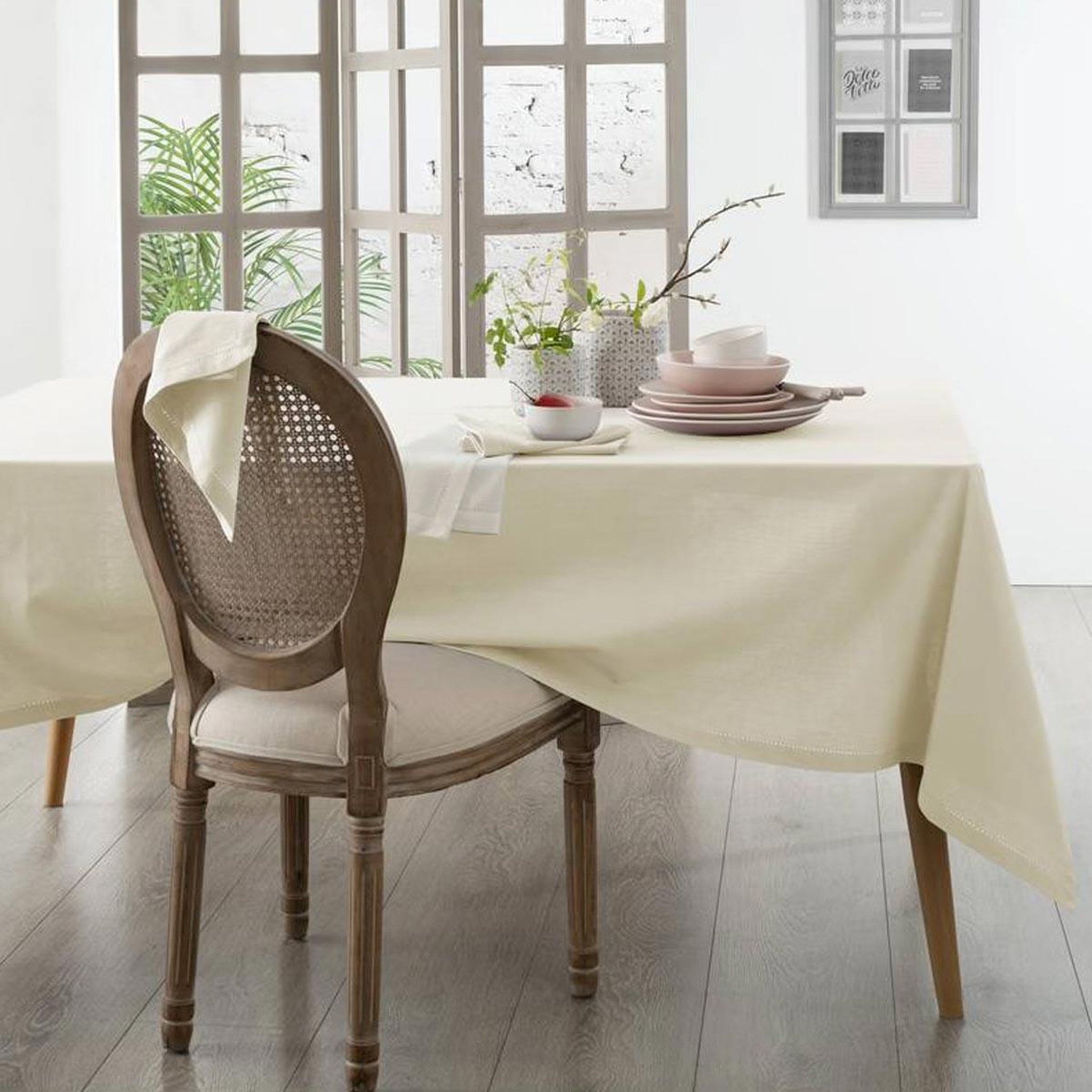 Voir la diapositive 3 : ATMOSPHERA Nappe rectangulaire  chambray  140x240cm beige
