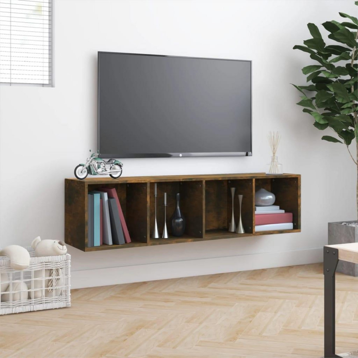 VIDAXL Bibliotheque/Meuble TV Chene fume 143x30x36cm Bois d'ingenierie