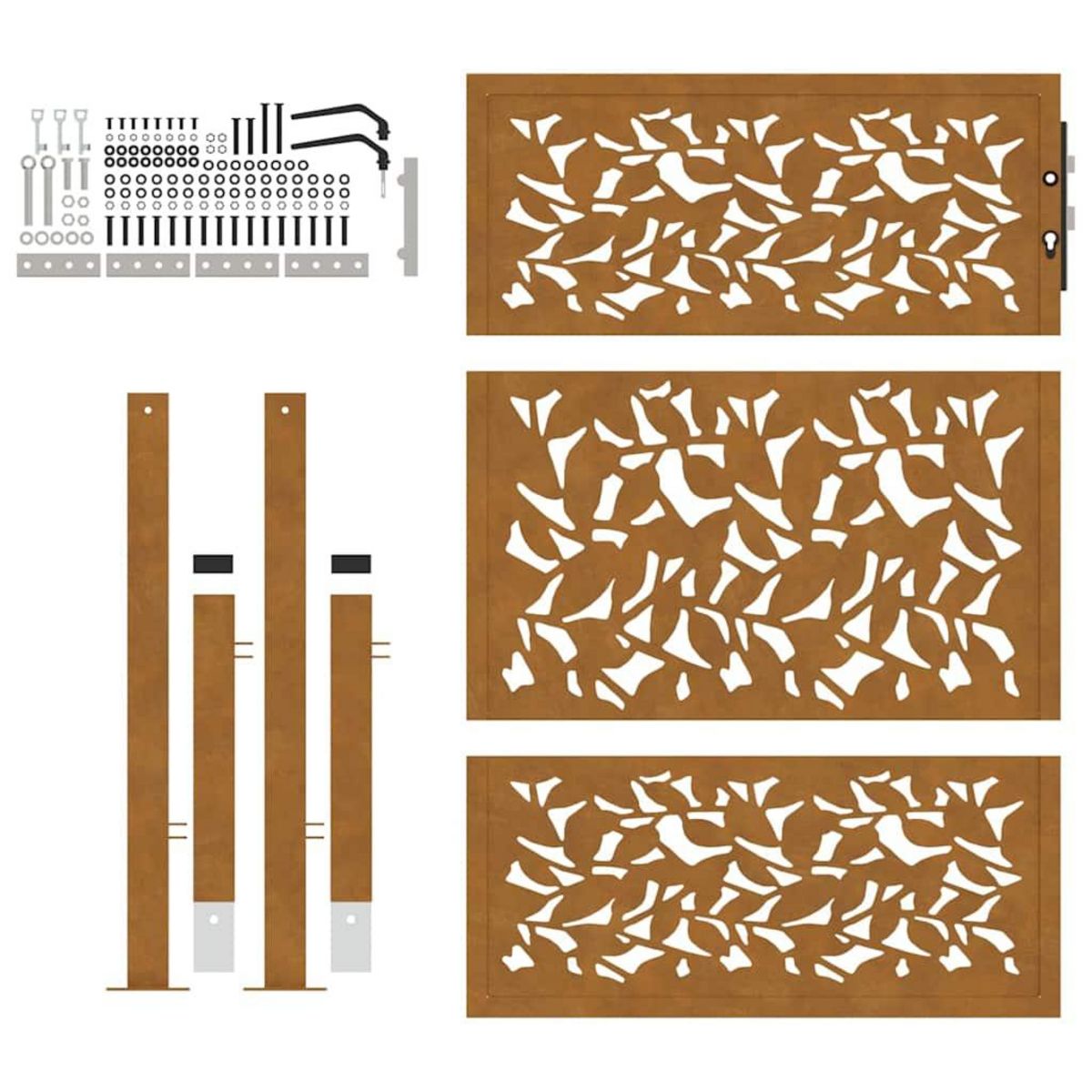 VIDAXL Porte de jardin acier resistant aux intemperies design feuilles