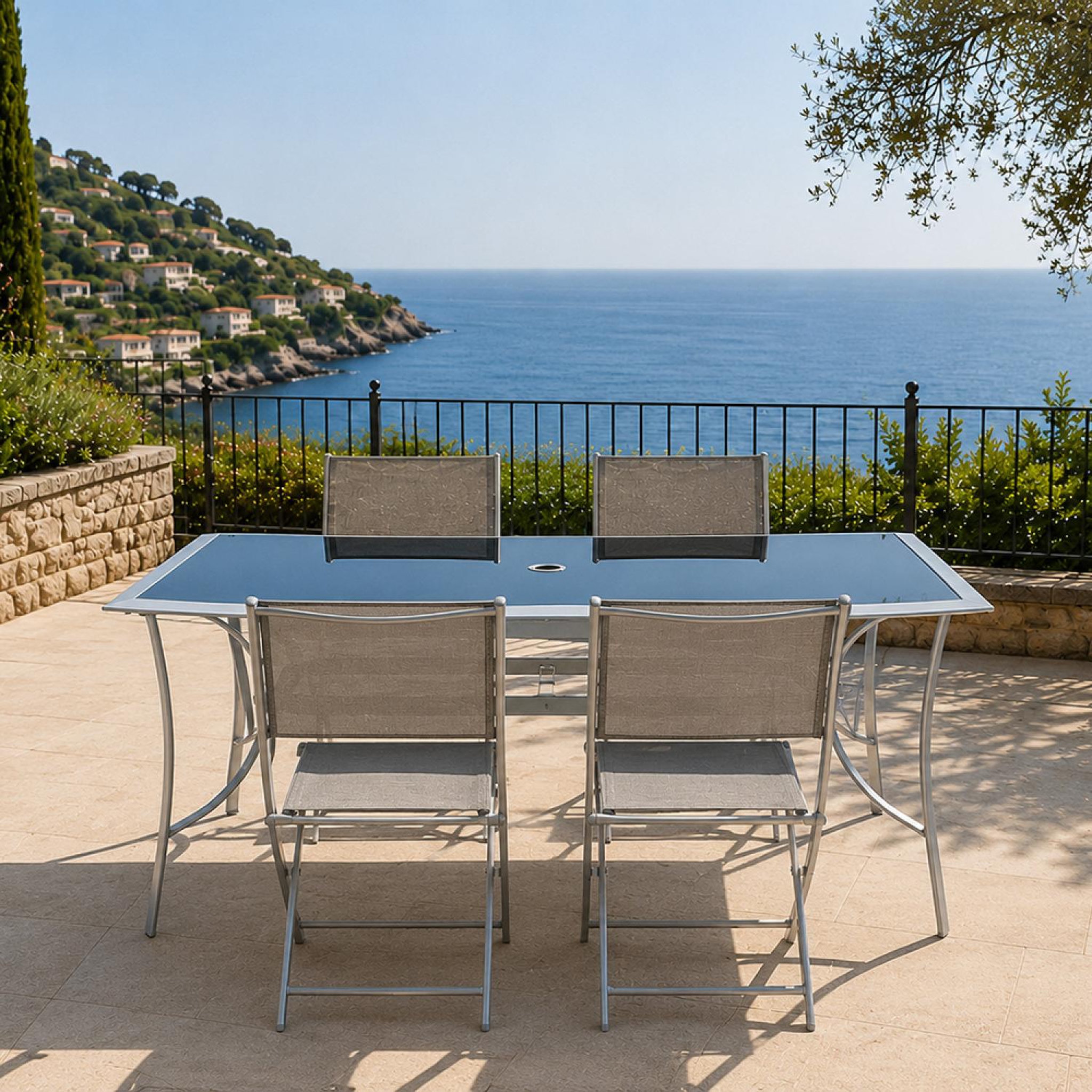 Voir la diapositive 5 : CONCEPT USINE Ensemble de jardin table 150 cm + lot de 4 chaises pliantes alassio