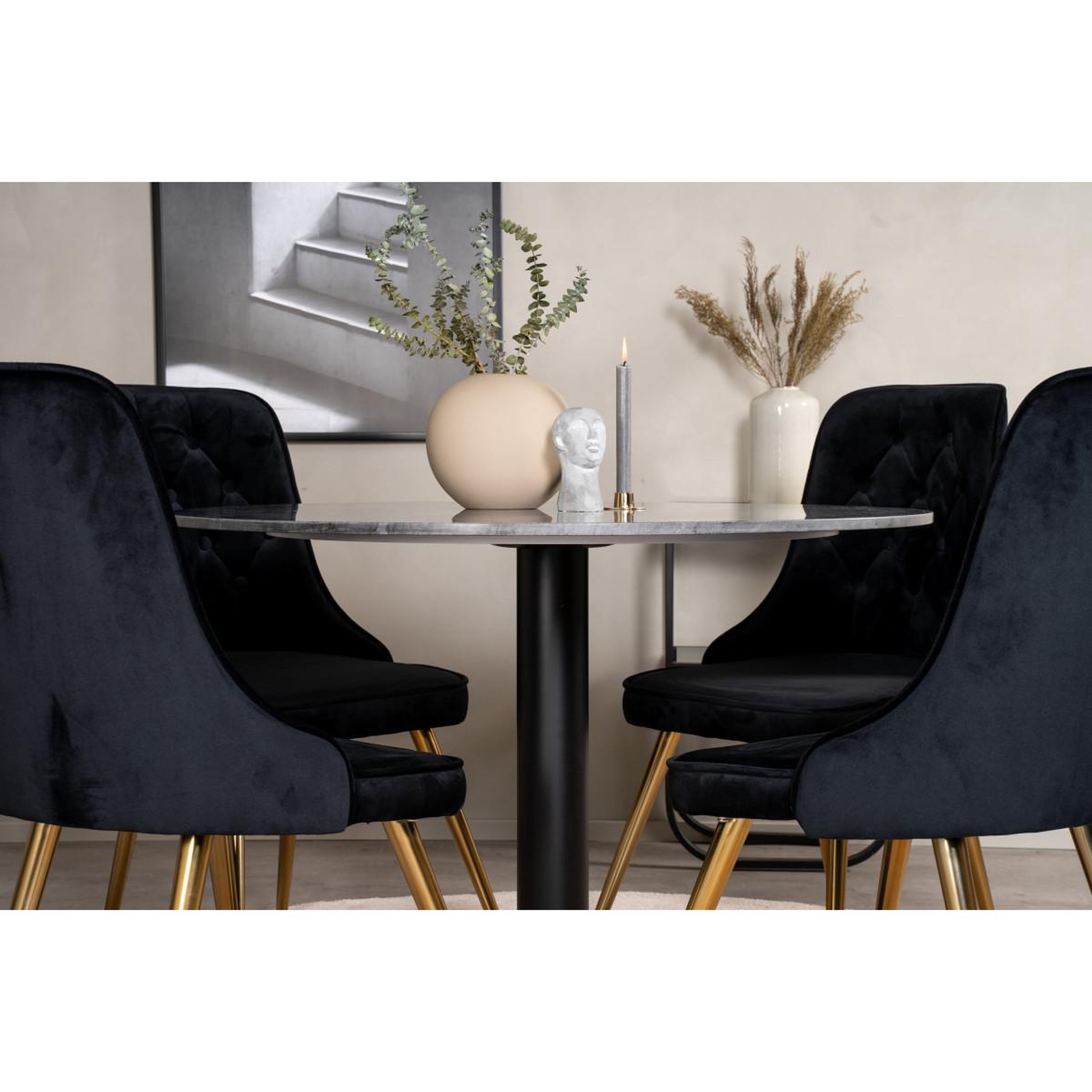 Voir la diapositive 6 : Paris Prix Ensemble Table à Manger & 4 Chaises  Estelle I & Deluxe II  106cm Gris Foncé & Noir