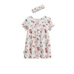 Petit Béguin Robe bébé + headband en gaze de coton Aloha Savana. Coloris disponibles : Beige