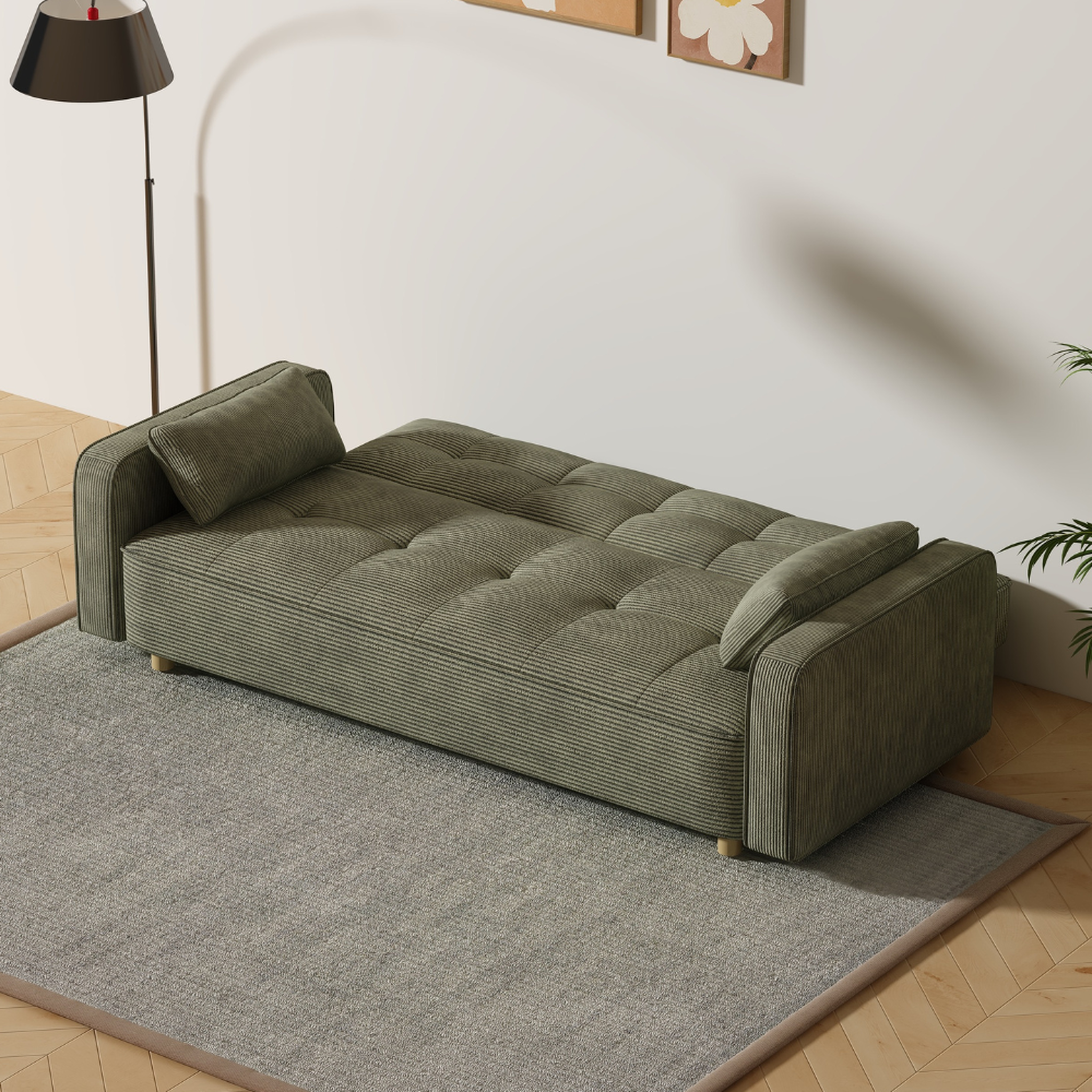 Voir la diapositive 6 : CONCEPT USINE Canapé scandinave convertible 3 places en velours côtelé vert copenhague
