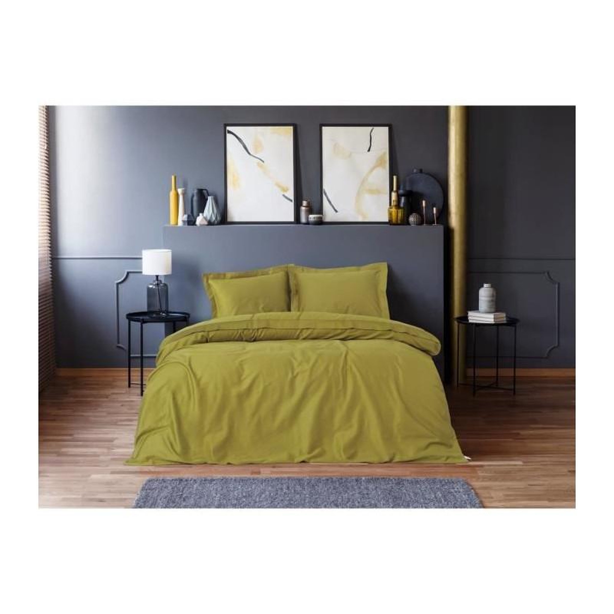 GENERIQUE Parure de lit - 129CTN63973 - 1 housse de couette 220 x 240 cm + 2 taies d'oreiller 60 x 60 cm - Satiné 100% coton - Vert