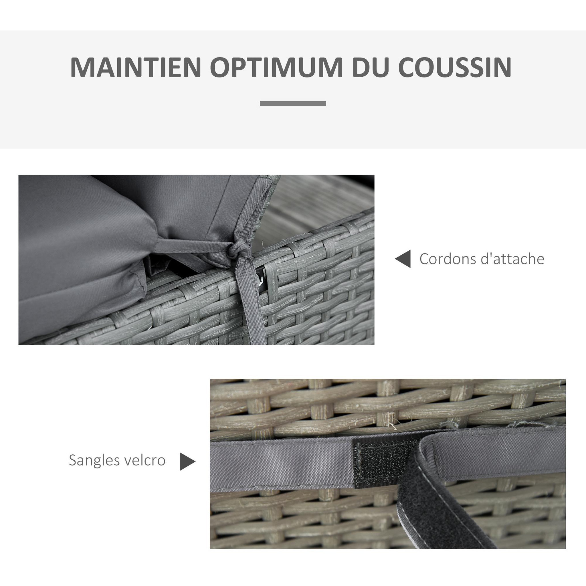 Voir la diapositive 6 : OUTSUNNY Lot de 2 matelas pour bain de soleil transat - cordons et velcros d'attache - dim. 196L x 55l cm ép. 8 cm - polyester déperlant gris
