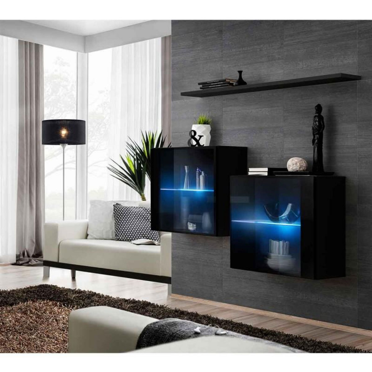 Paris Prix Lot de 2 Vitrines Murales & Étagère  Switch SBIII  130cm Noir