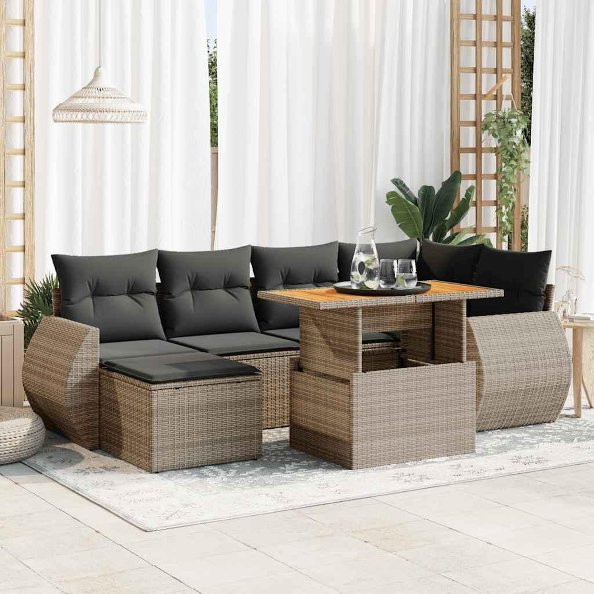 VIDAXL Salon de jardin avec coussins 7 pcs gris resine tressee