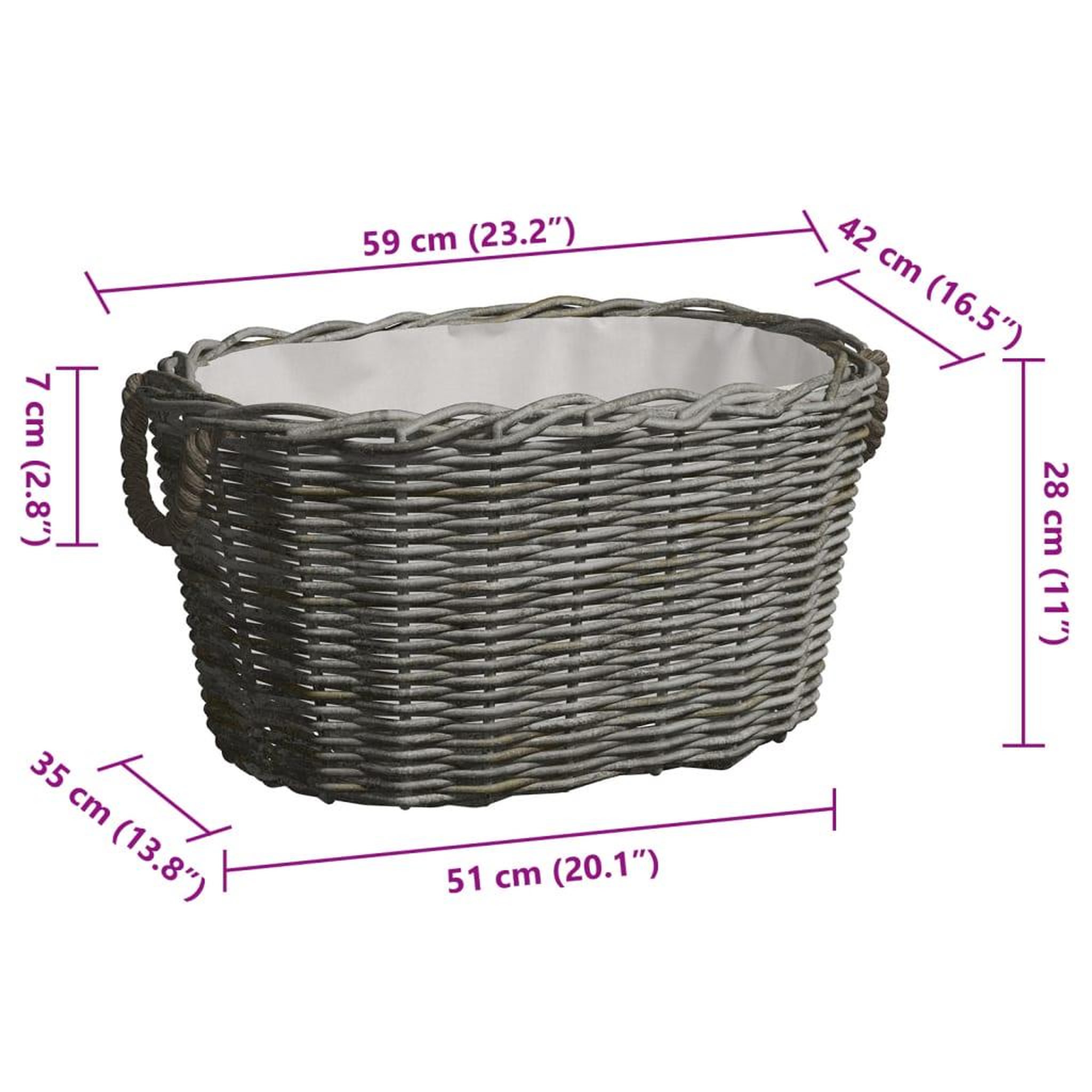 Voir la diapositive 6 : VIDAXL Panier a bois de chauffage avec poignees 59x42x28 cm Gris Saule