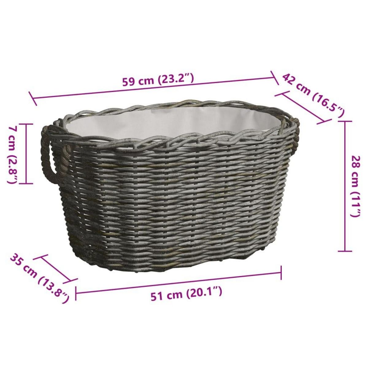 VIDAXL Panier a bois de chauffage avec poignees 59x42x28 cm Gris Saule