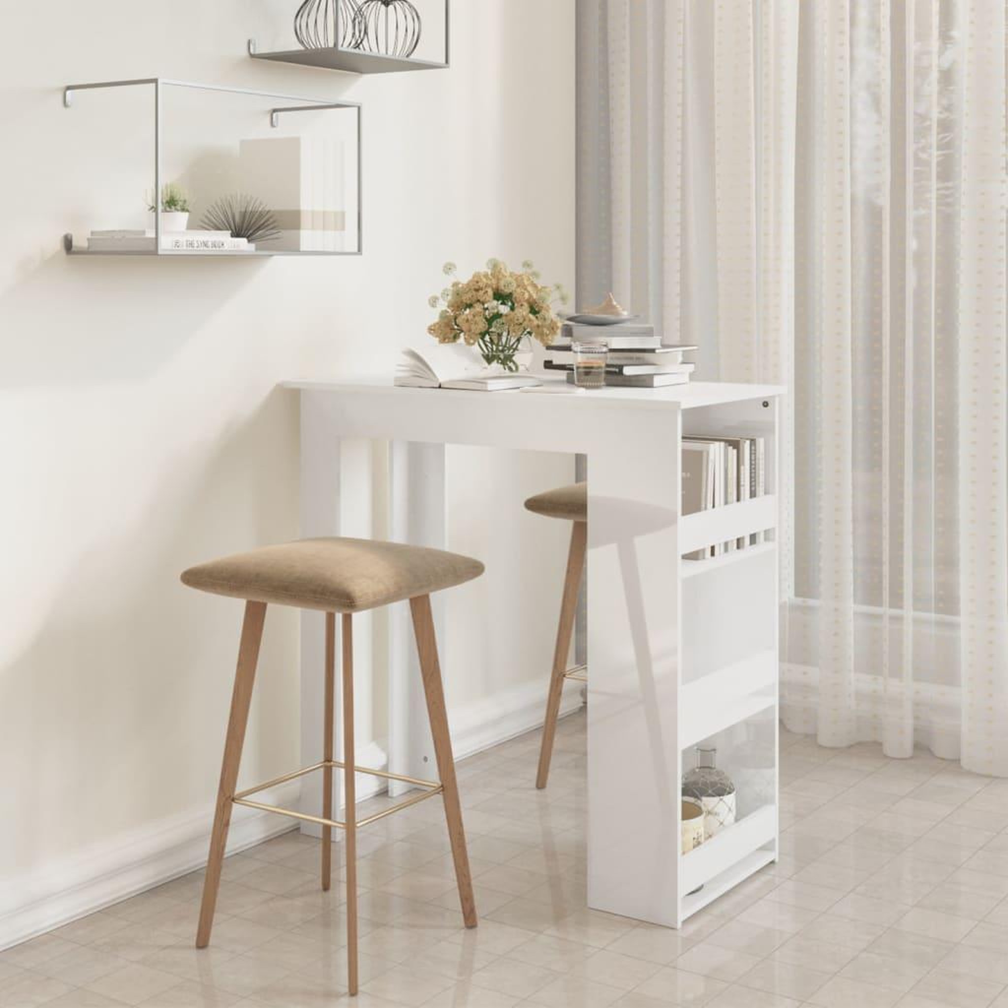Voir la diapositive 1 : VIDAXL Table de bar etagere de rangement Blanc brillant 102x50x103,5cm