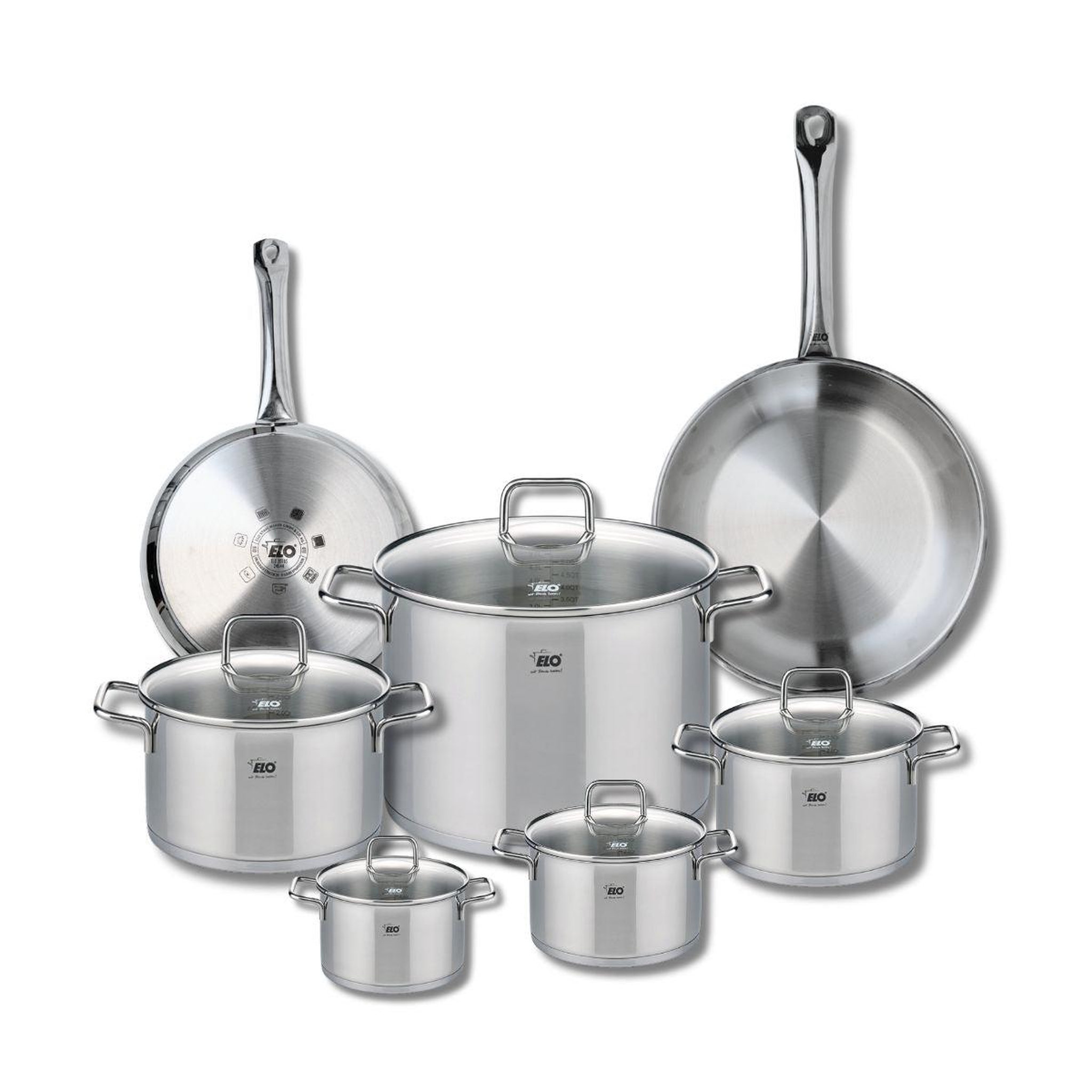 ELO Ensemble de 2 poêles de cuisson 24 et 28 cm et 5 faitouts 12, 14, 16, 20 et 26 cm elo profi citrin