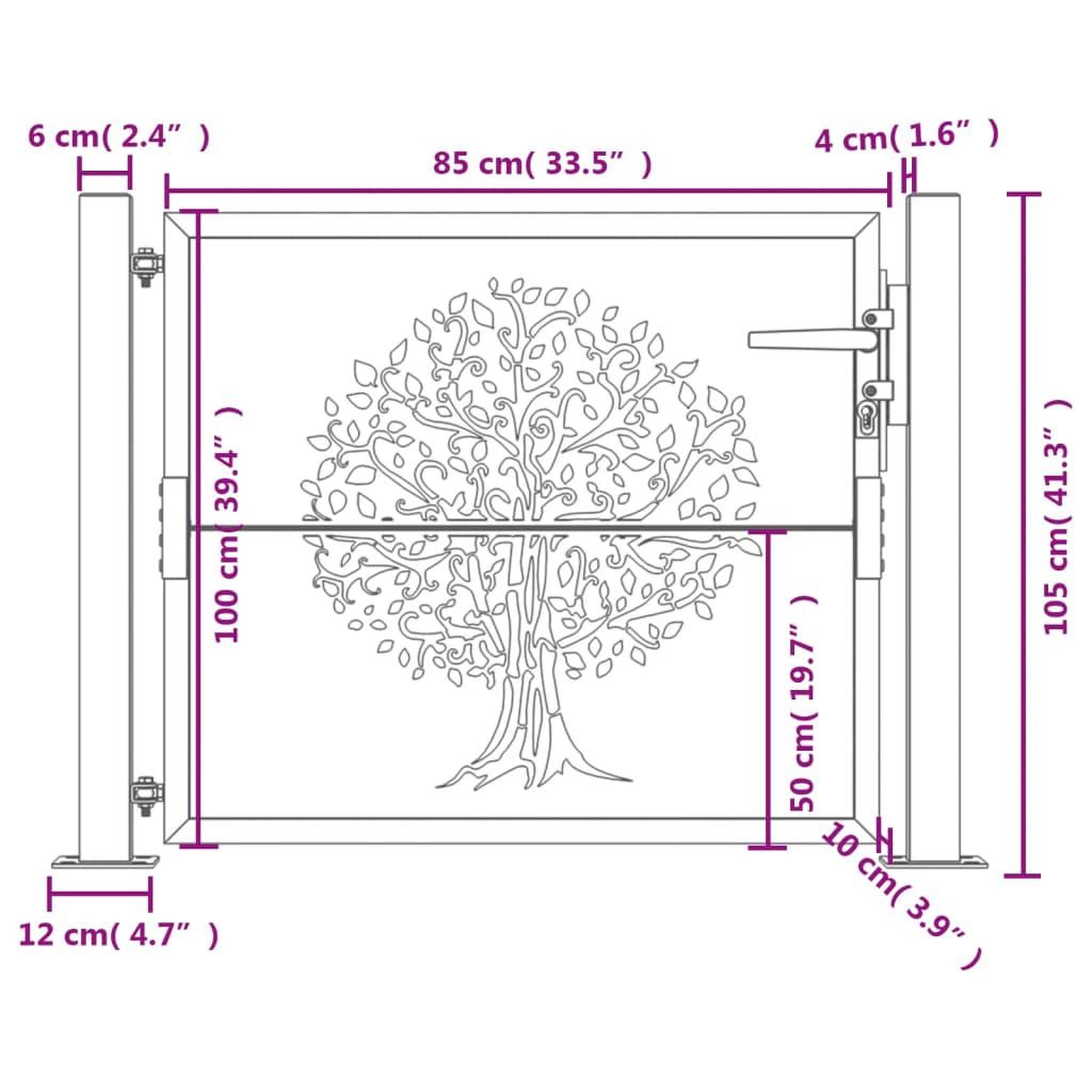 Voir la diapositive 6 : VIDAXL Portail de jardin anthracite 105x105cm acier conception d'arbre