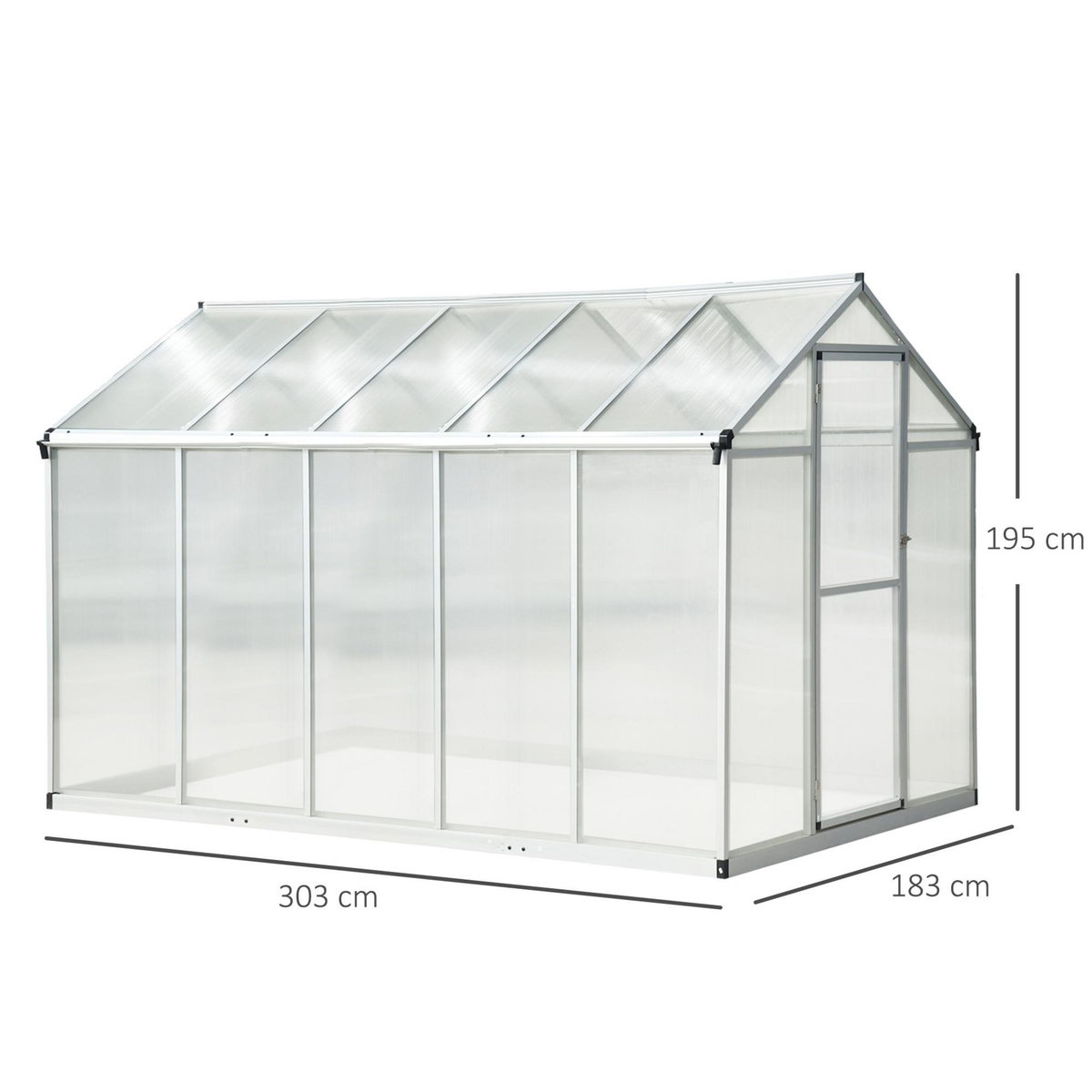 OUTSUNNY Serre de jardin aluminium polycarbonate 5,5 m² dim. 3,03L x 1,83l x 1,95H m fondation lucarne porte loquet