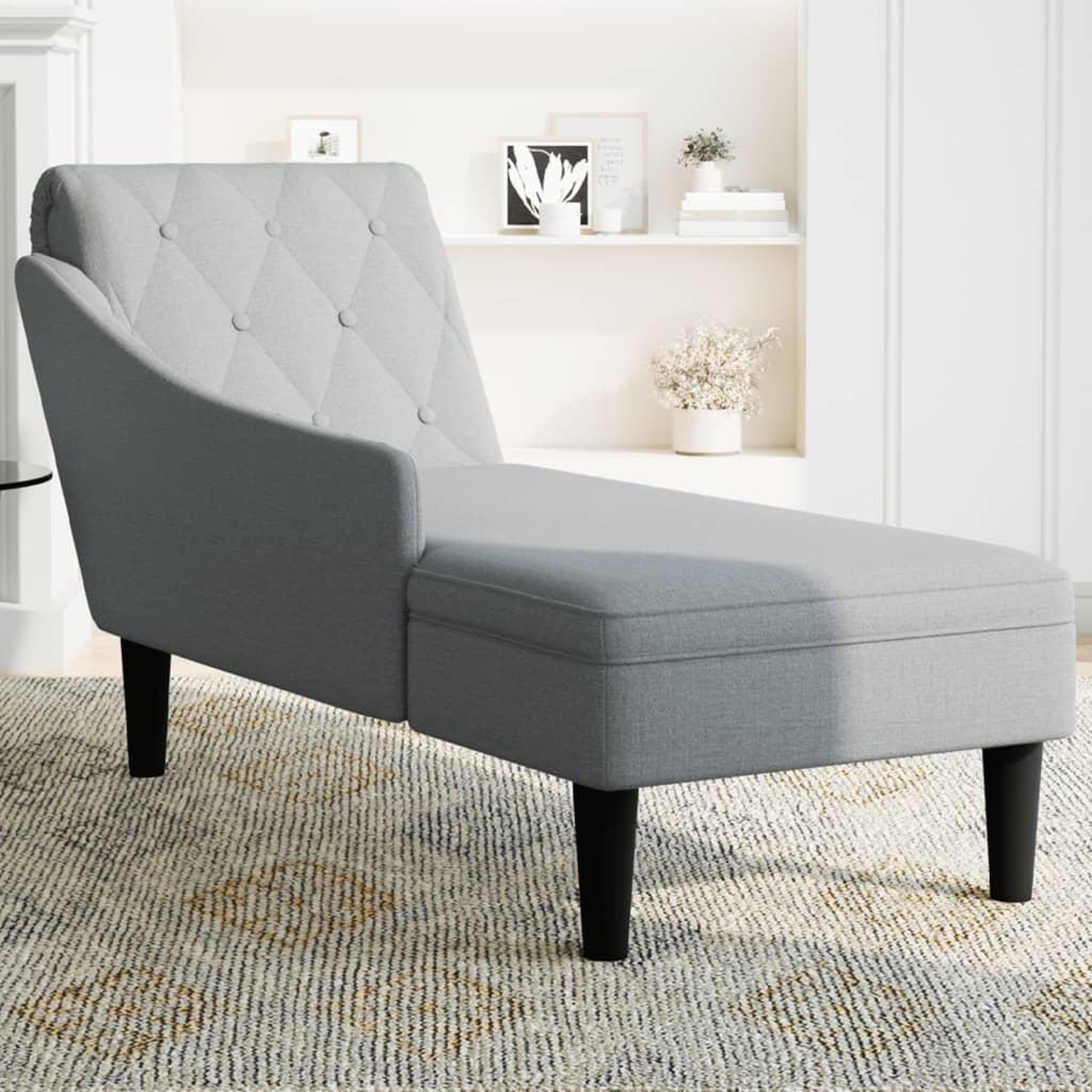 Voir la diapositive 3 : VIDAXL Fauteuil long avec coussin et accoudoir droit gris clair tissu