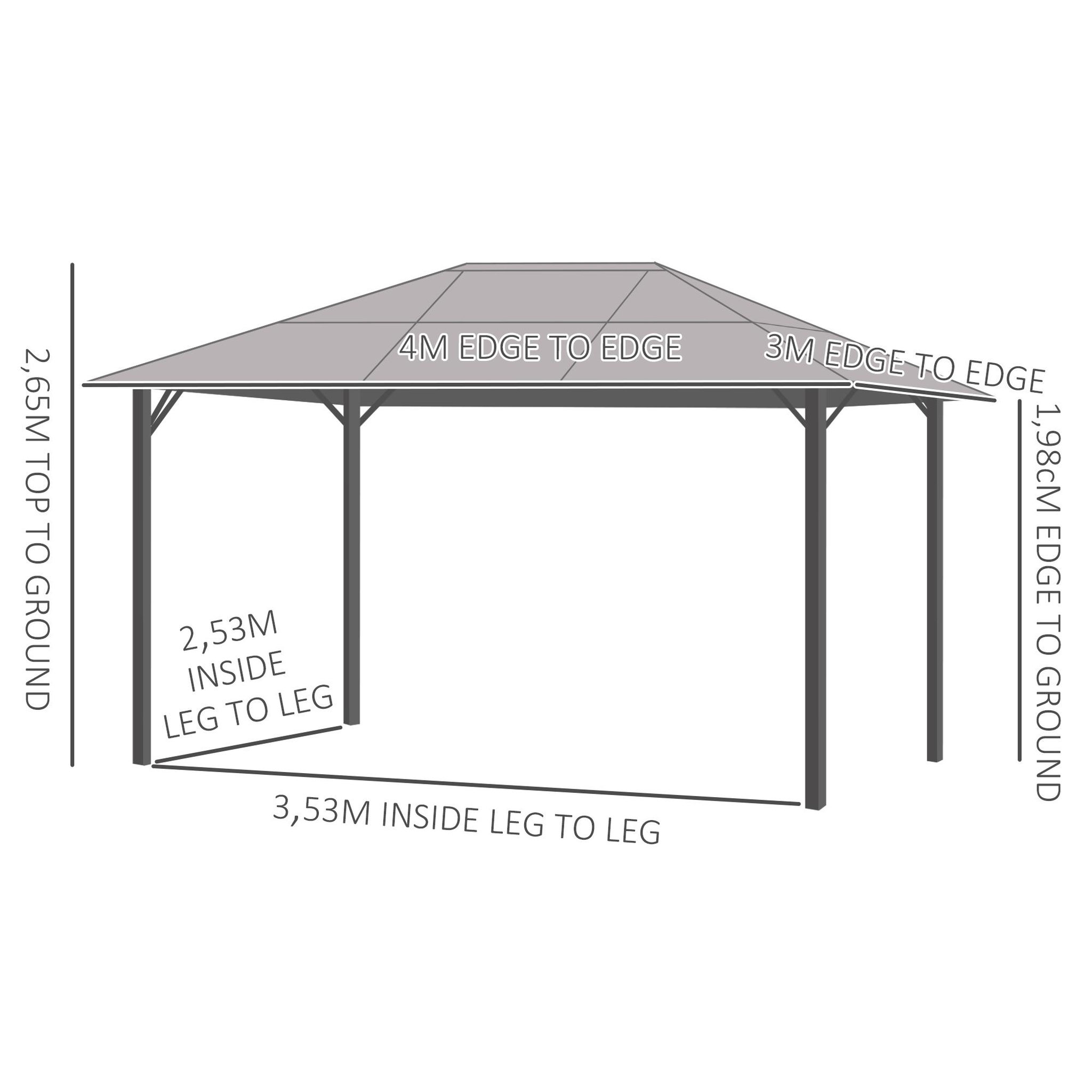 Voir la diapositive 3 : OUTSUNNY Pavillon de jardin tonnelle rigide dim. 4L x 3l x 2,65H m 4 parois latérales anti-UV gris 4 moustiquaires zippées alu. métal polycarbonate noir brun