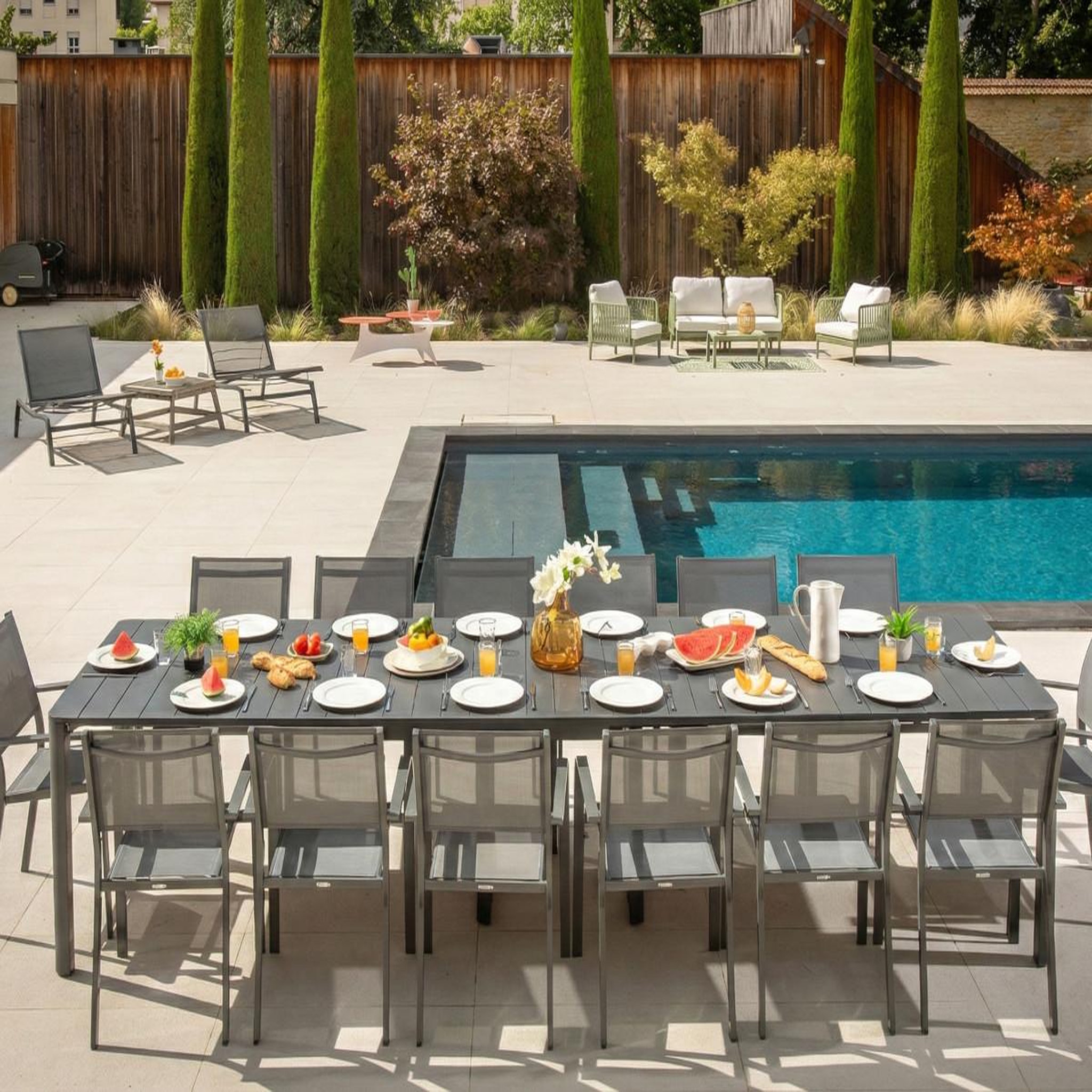 Voir la diapositive 2 : Jardiline Table de jardin rectangulaire extensible Roko, 3,7 m, 6 rallonges, anthracite - Jardiline
